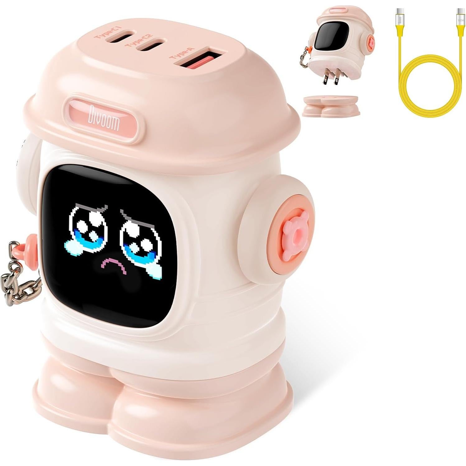 Cargador Divoom Dipow 65W USB-C Rápido 3 Puertos Rosa