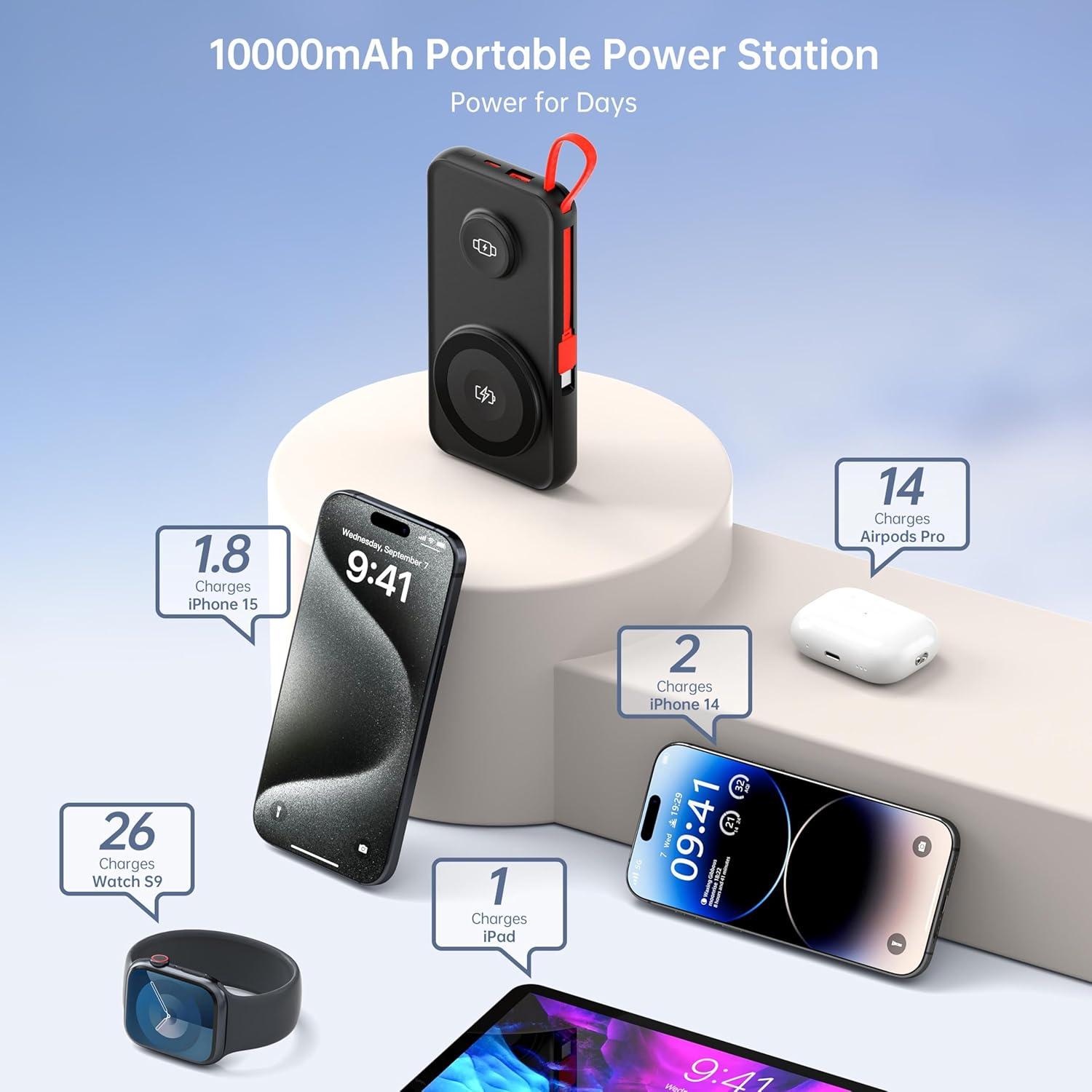 Cargador Portátil 10000mAh MagSafe VINTELEIN 5 en 1 Negro