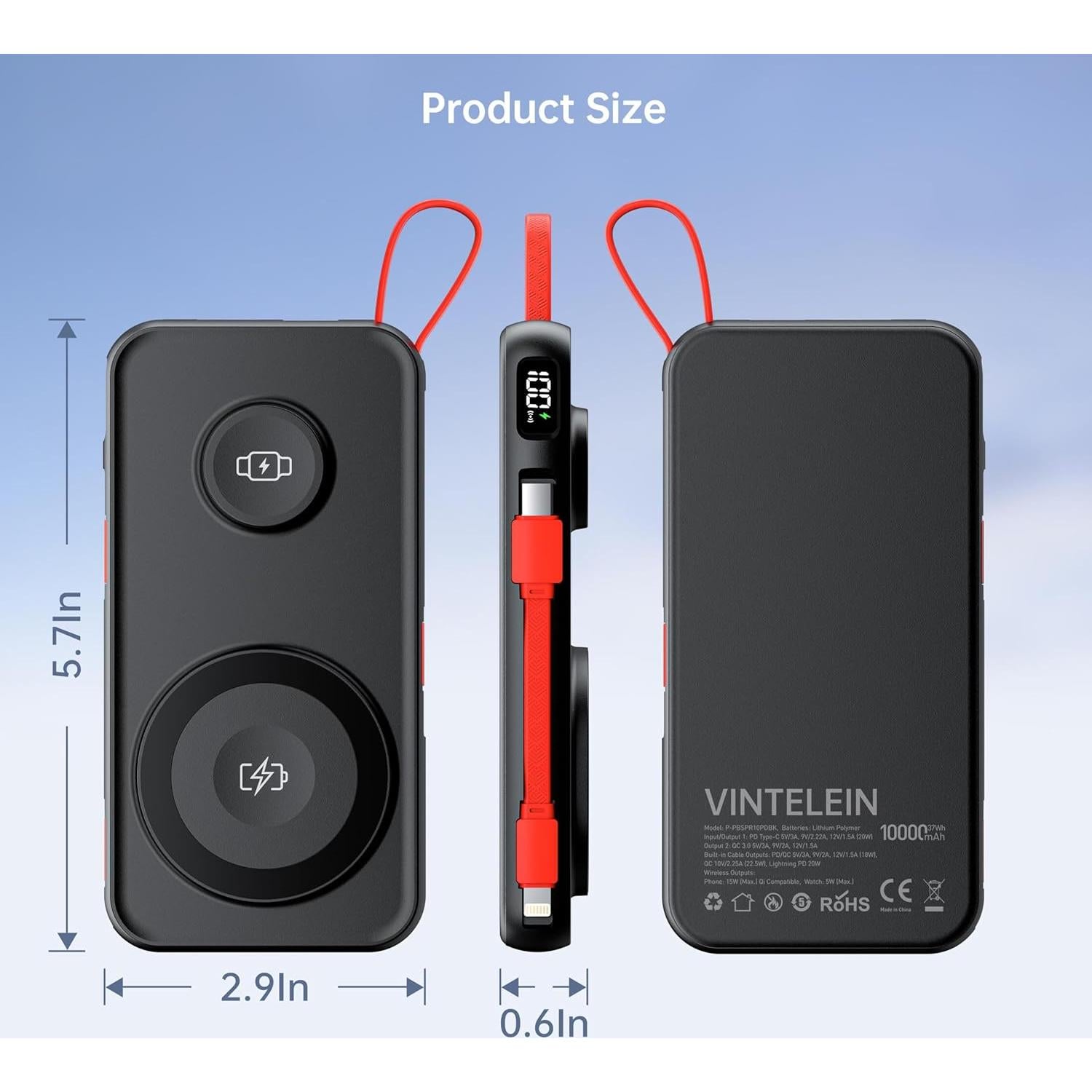 Cargador Portátil 10000mAh MagSafe VINTELEIN 5 en 1 Negro