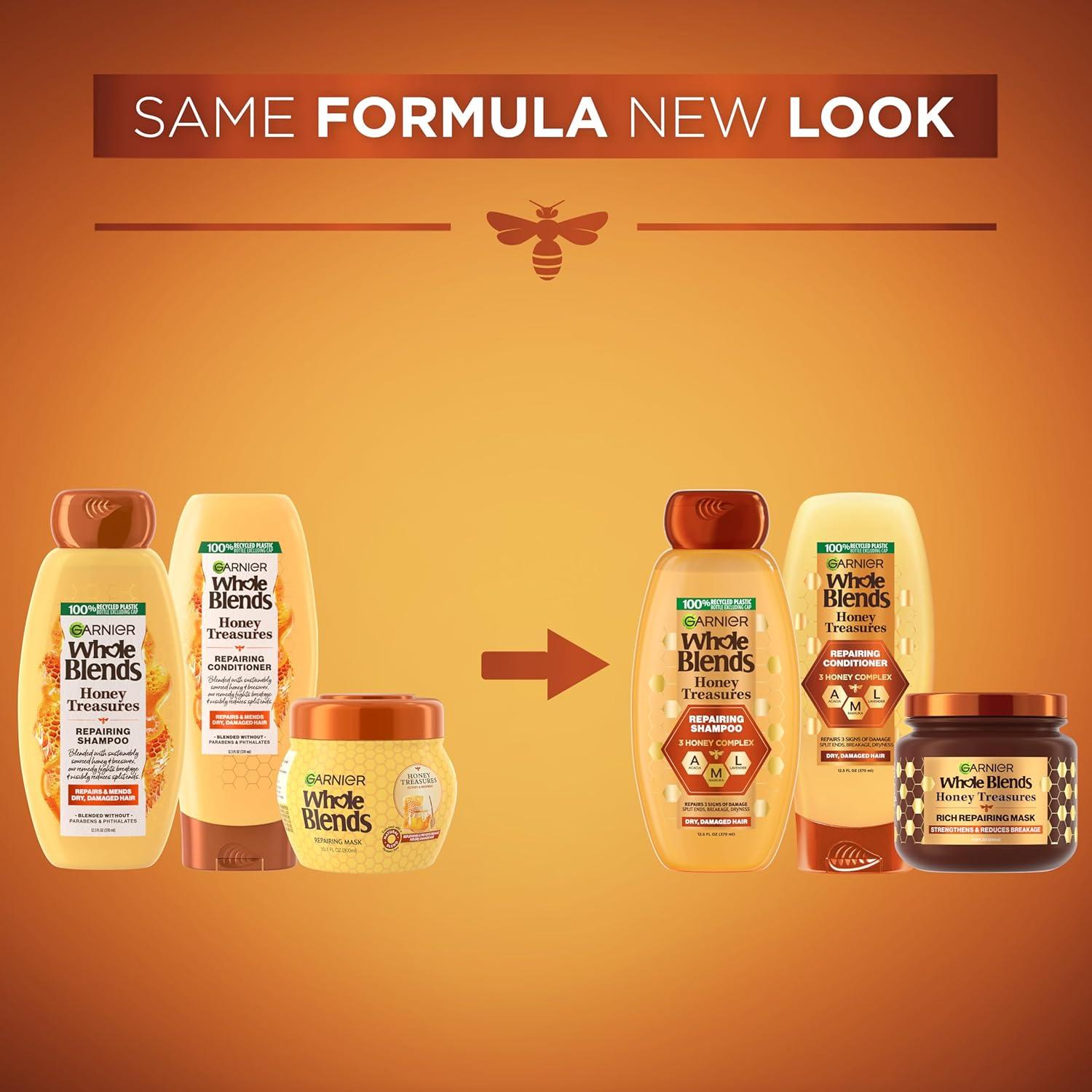 Set Garnier Whole Blends Tesoro de Miel - Champú, Acondicionador y Mascarilla para Cabello Seco y Dañado