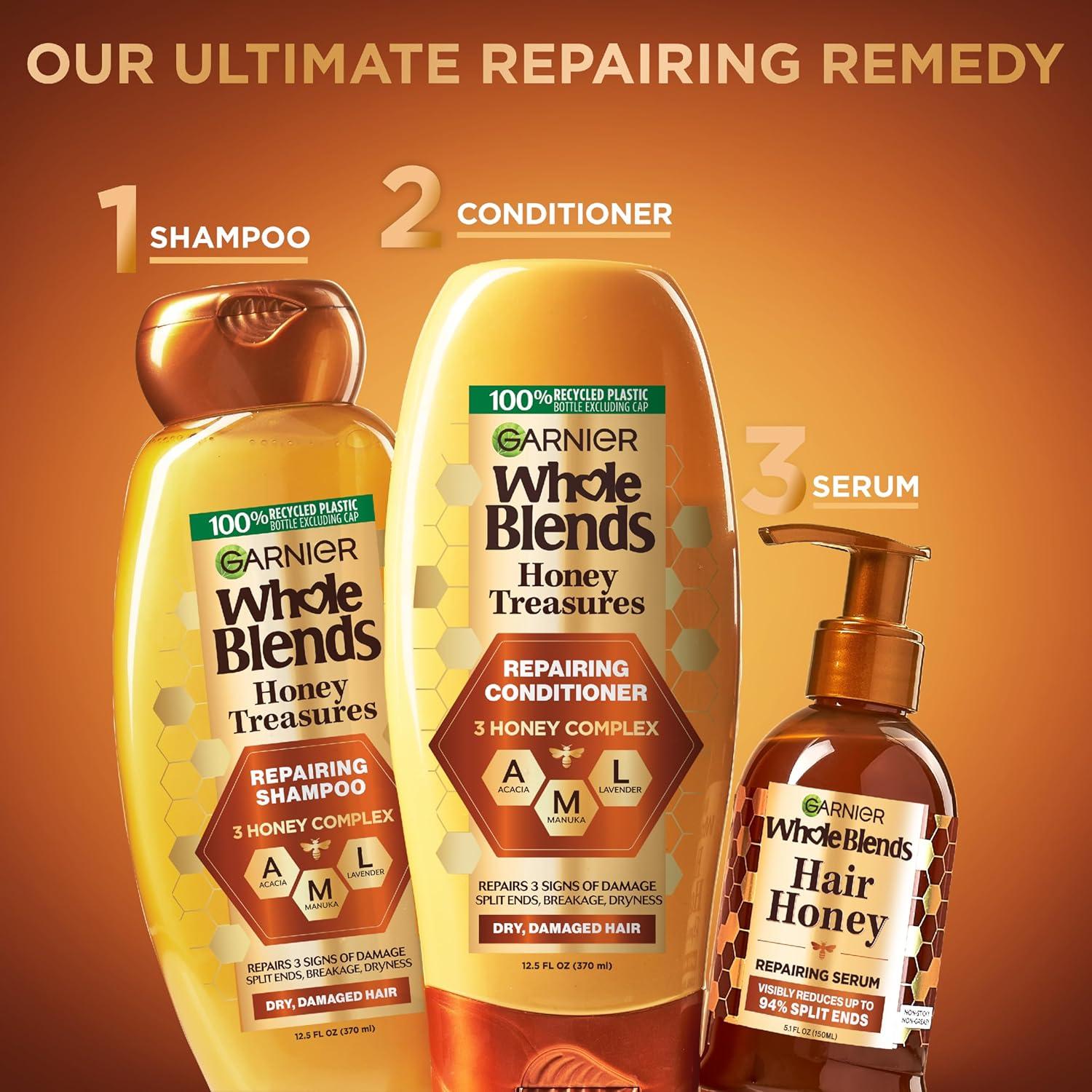 Set Garnier Whole Blends Tesoro de Miel - Champú, Acondicionador y Mascarilla para Cabello Seco y Dañado
