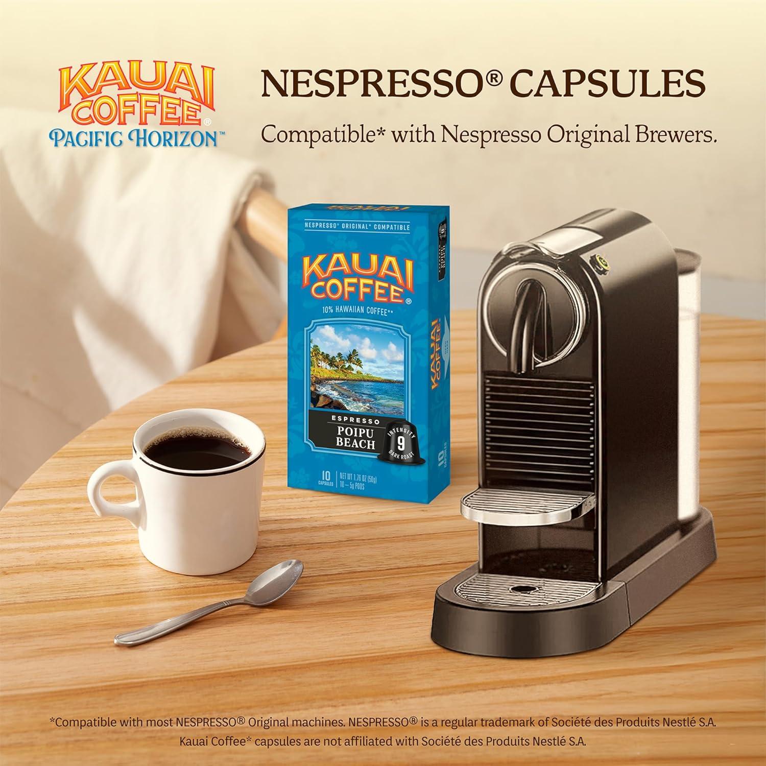 Kauai Coffee Espresso Pods Compatible with Nespresso Original Coffee Makers – 10% Hawaiian Arabica Coffee – Medium & Dark Roast Variety Pack – Poipu Beach and Wailua Falls, 4 Packs of 10 Espresso Pods