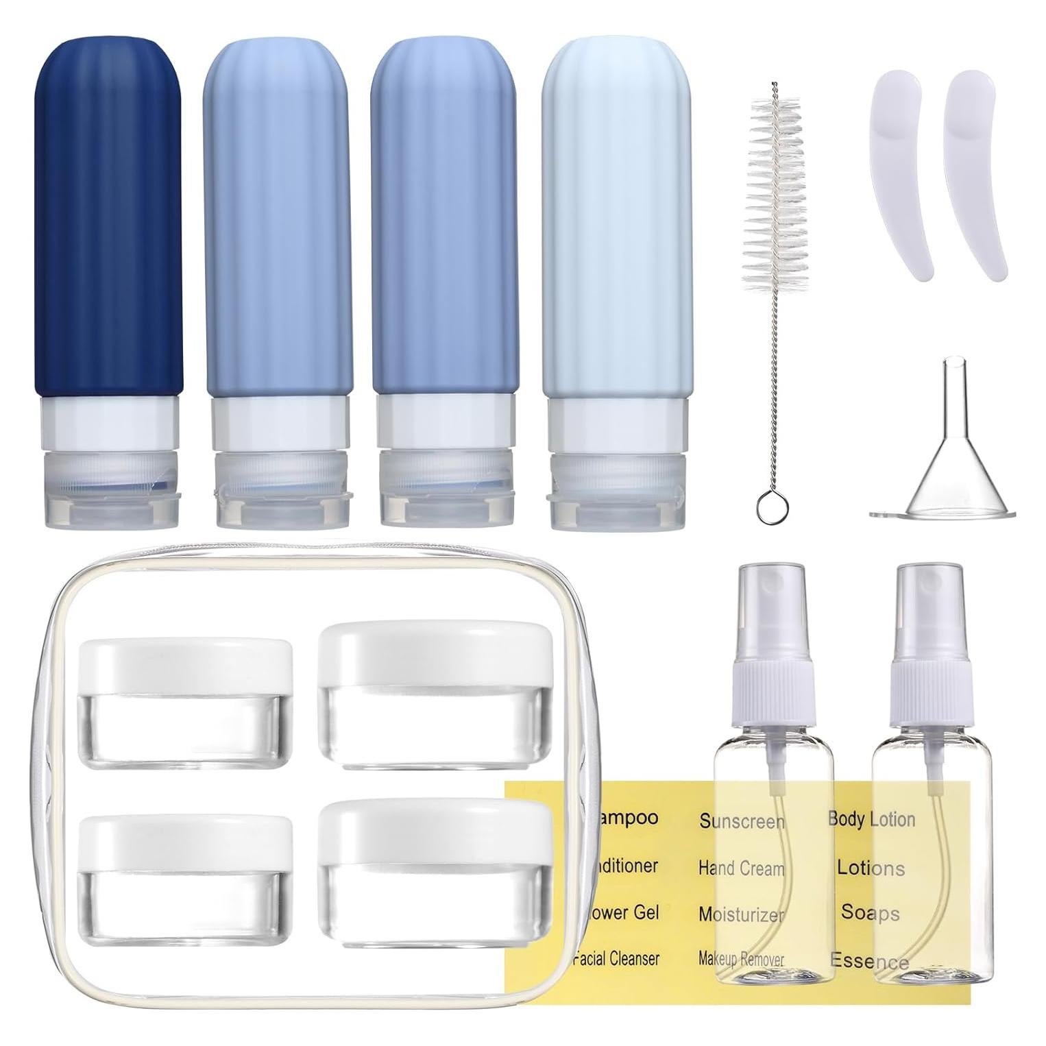 Juego de 16 Botellas de Viaje Silicona A prueba de Fugas Azul