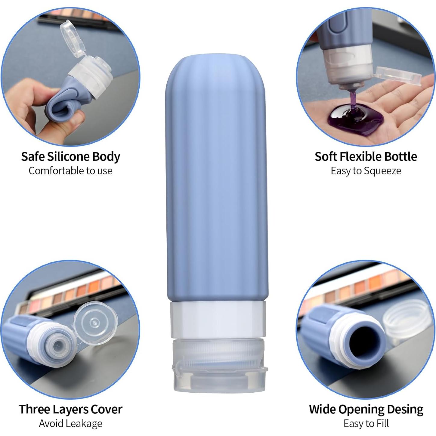 Juego de 16 Botellas de Viaje Silicona A prueba de Fugas Azul