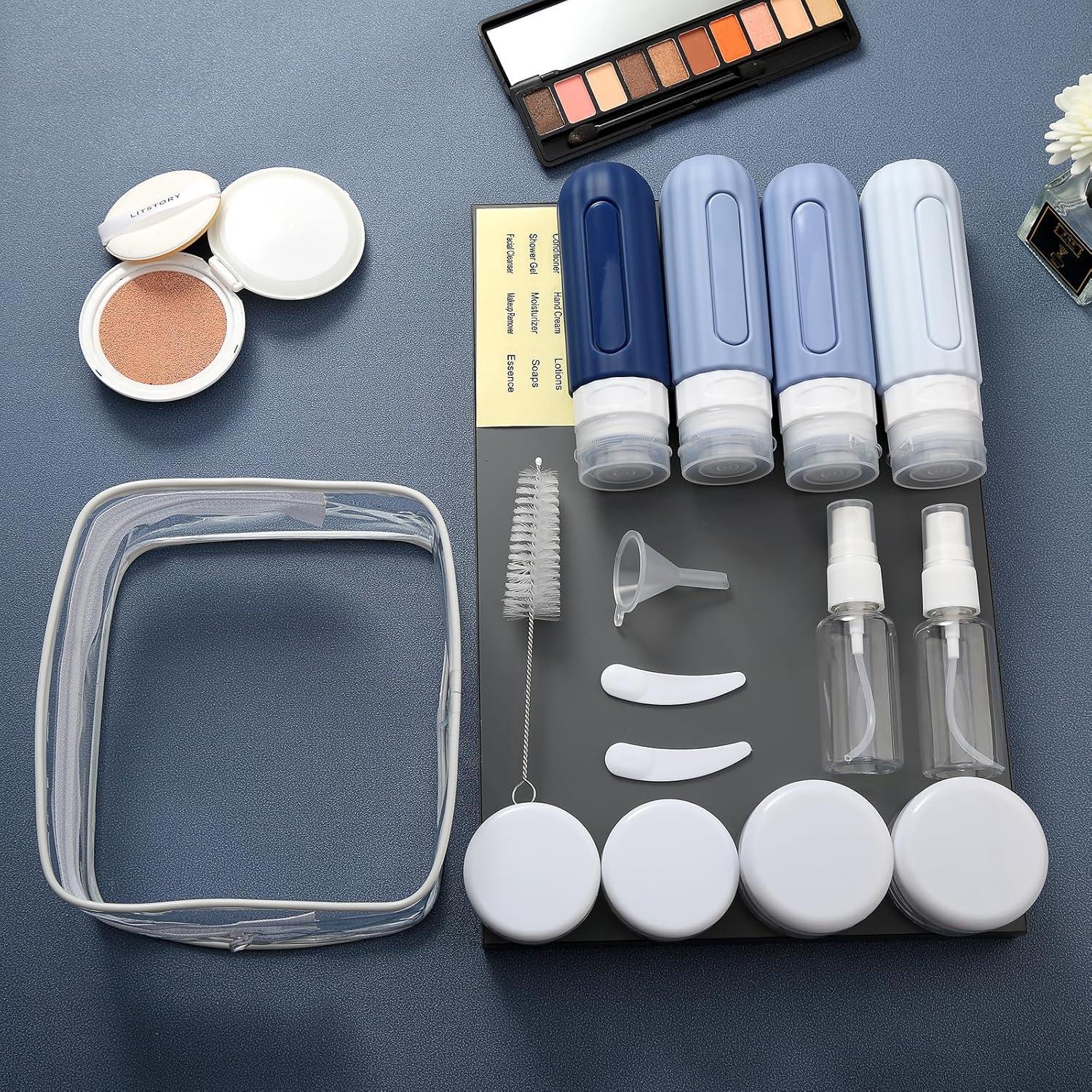 Juego de 16 Botellas de Viaje Silicona A prueba de Fugas Azul