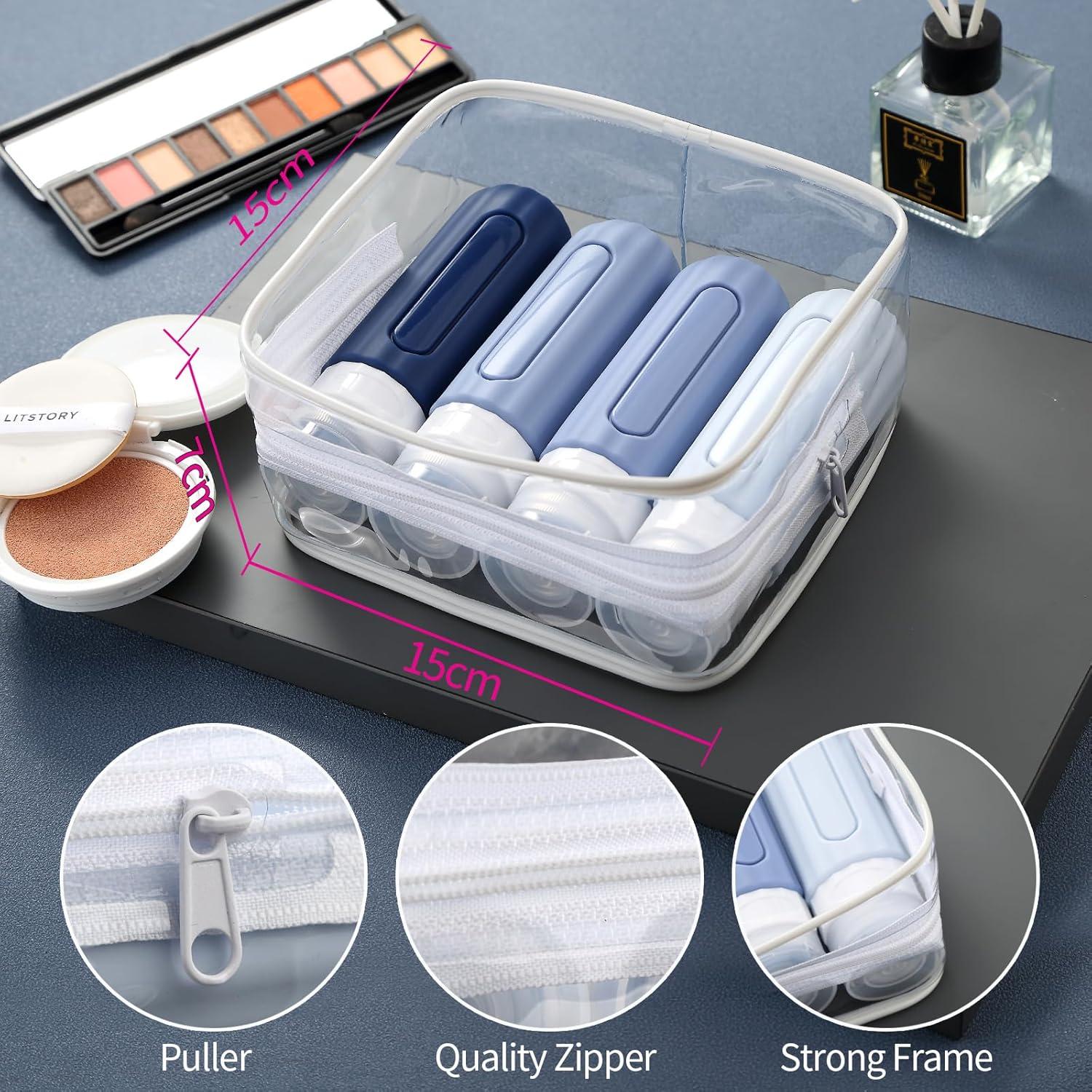 Juego de 16 Botellas de Viaje Silicona A prueba de Fugas Azul