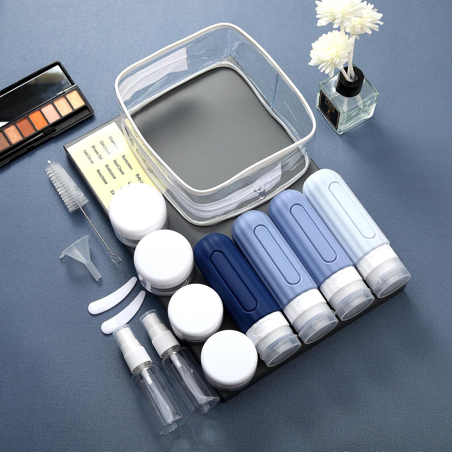 Juego de 16 Botellas de Viaje Silicona A prueba de Fugas Azul