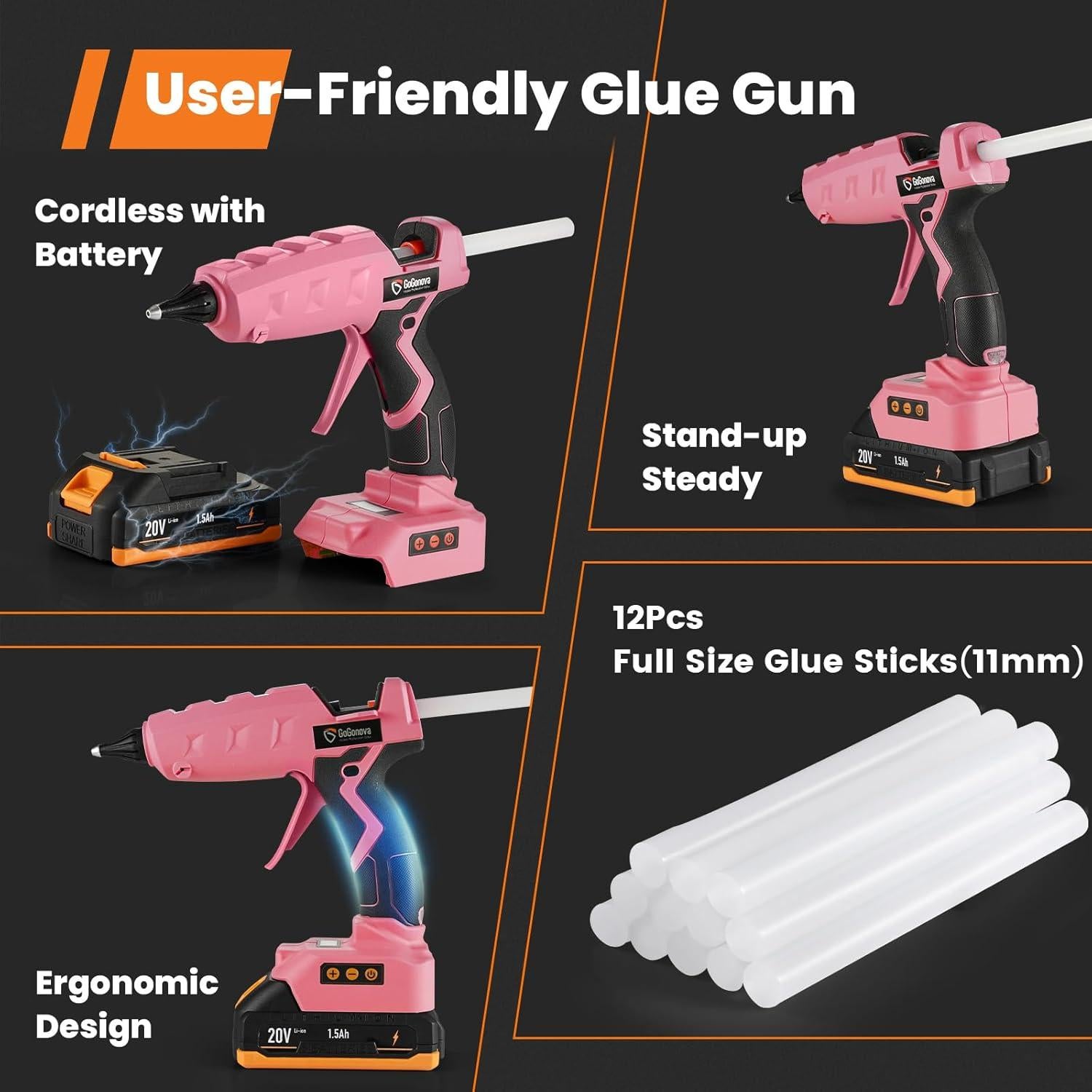 Pistola de Pegamento Inalámbrica GoGonova 20V con LCD