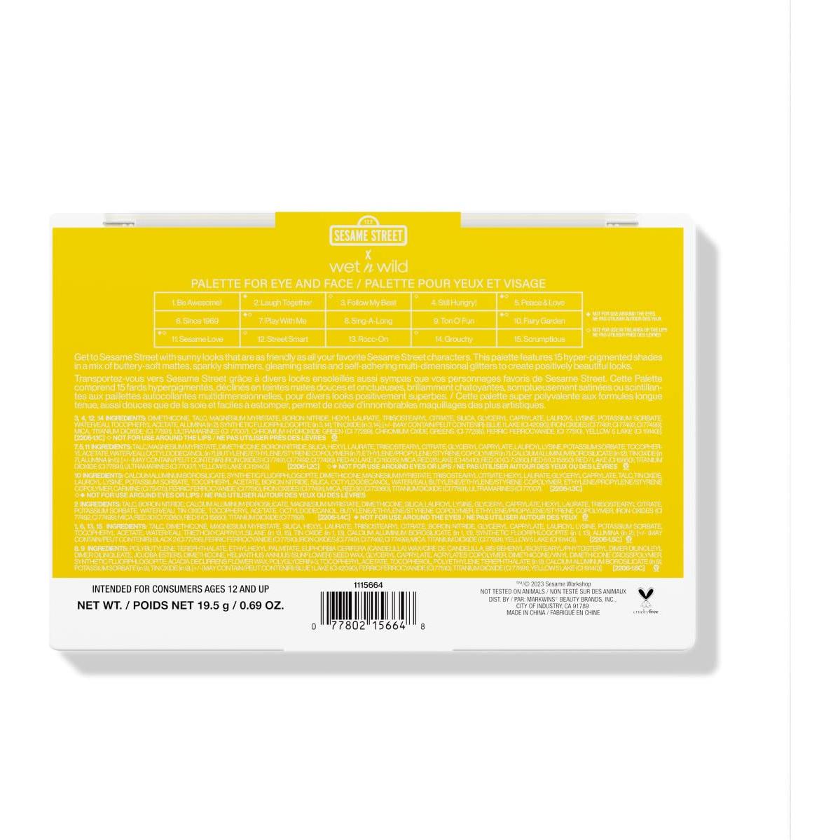 Paleta de Ojos y Rostro Wet n Wild Calle Sésamo 15 Tonos