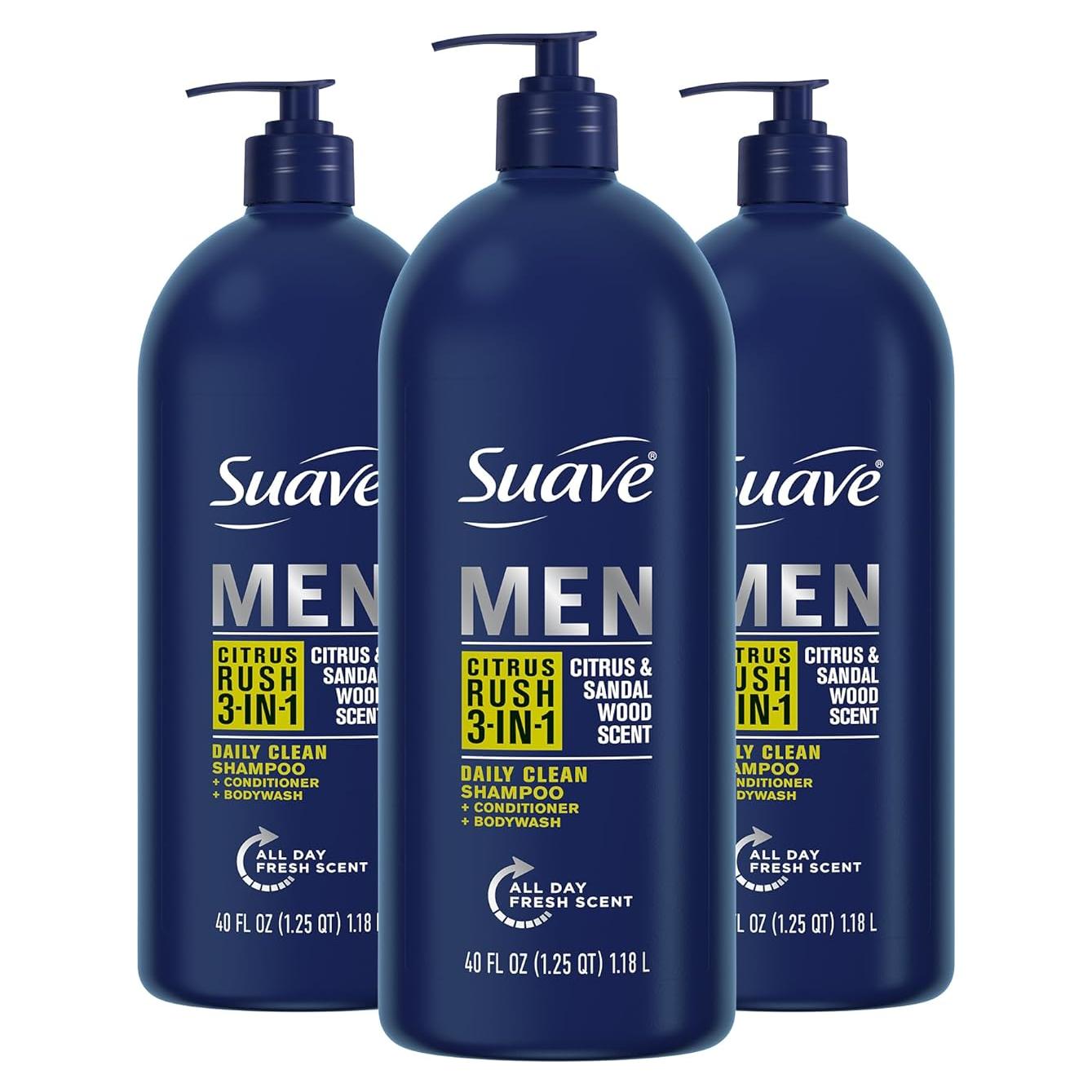 Suave Hombre 3 en 1 Champú Acondicionador Gel Ducha 1.18L Cítricos
