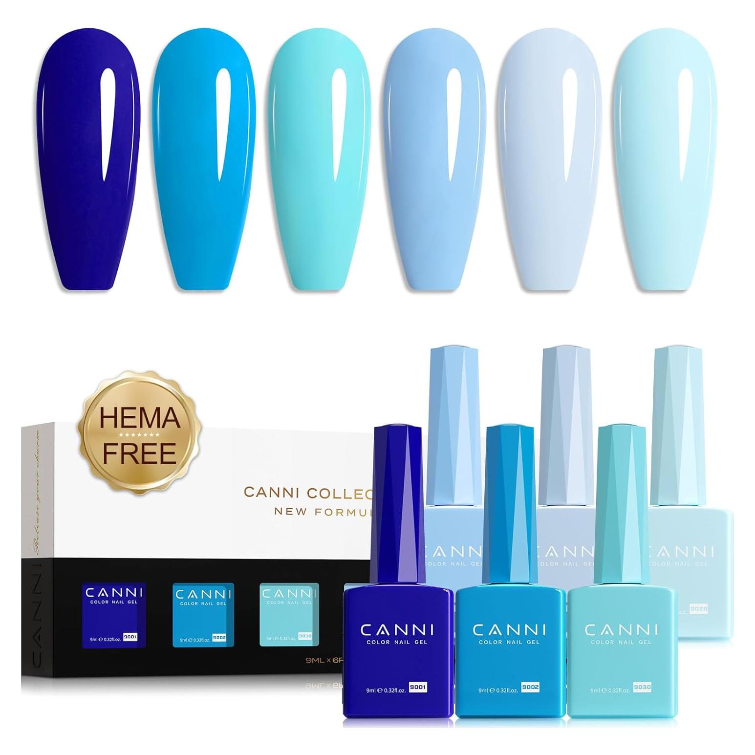 Set de Esmalte de Uñas en Gel CANNI 6 Colores 9ml Azul Acuario