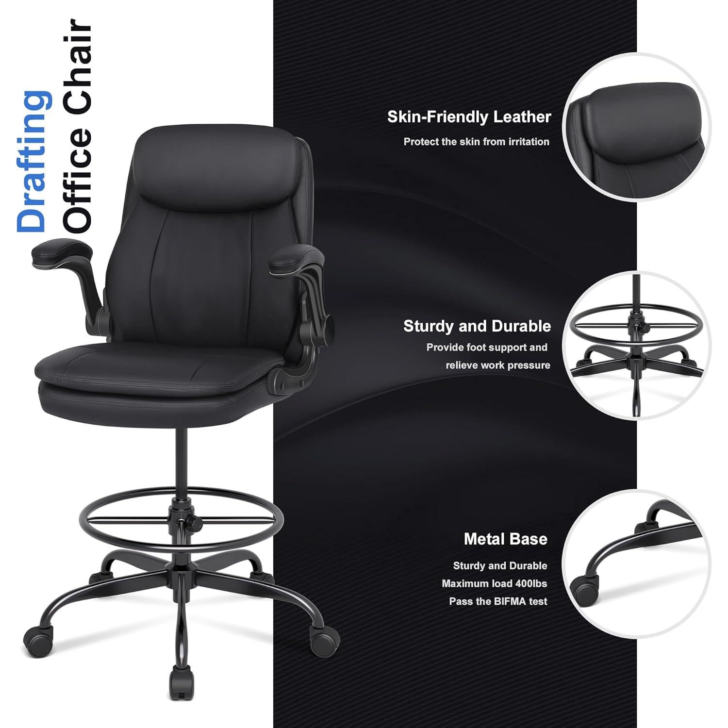 Silla de Dibujo Misolant Alta de Oficina con Reposabrazos Plegables