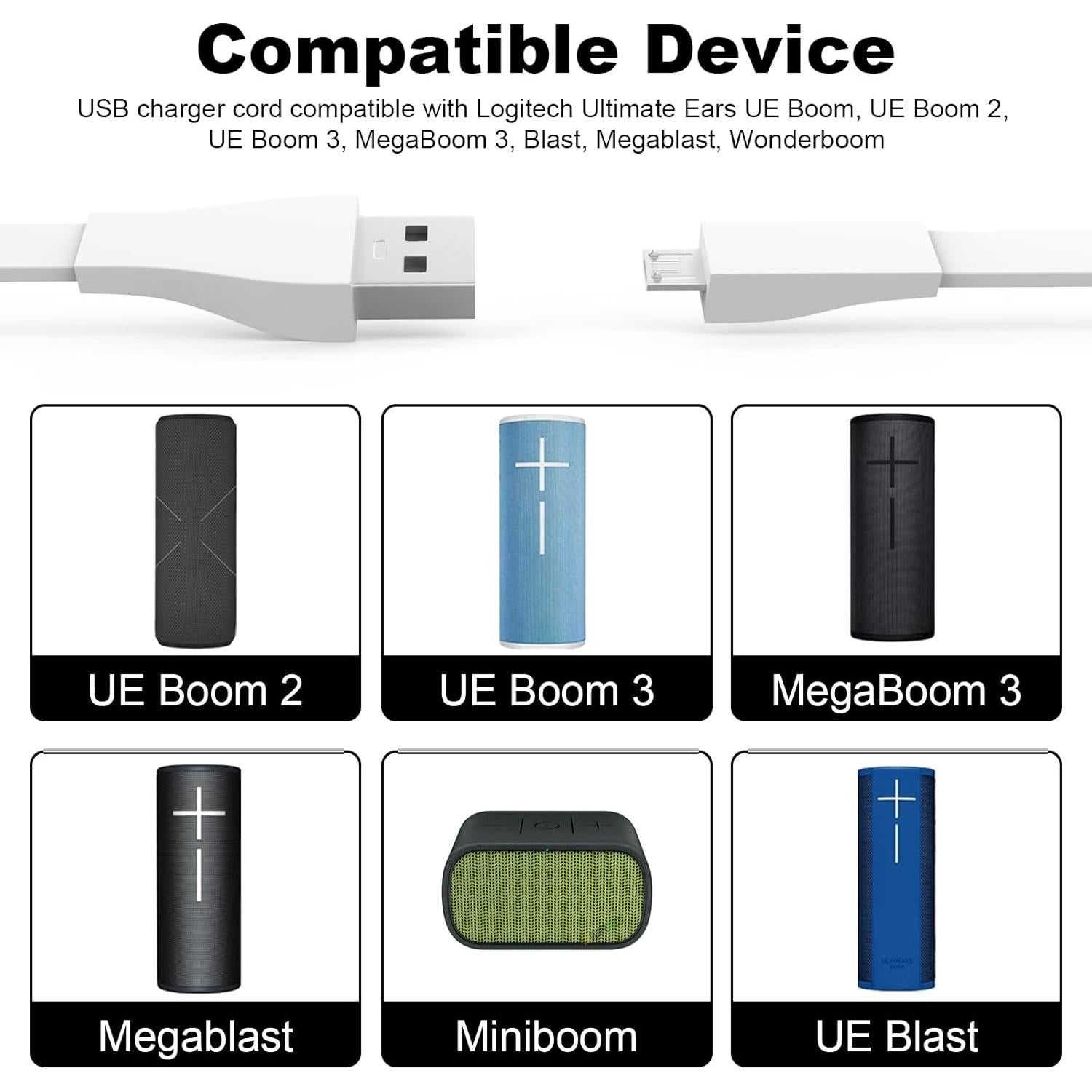 Cable de Carga Micro USB Puiixur 1.2m para UE Boom y Wonderboom