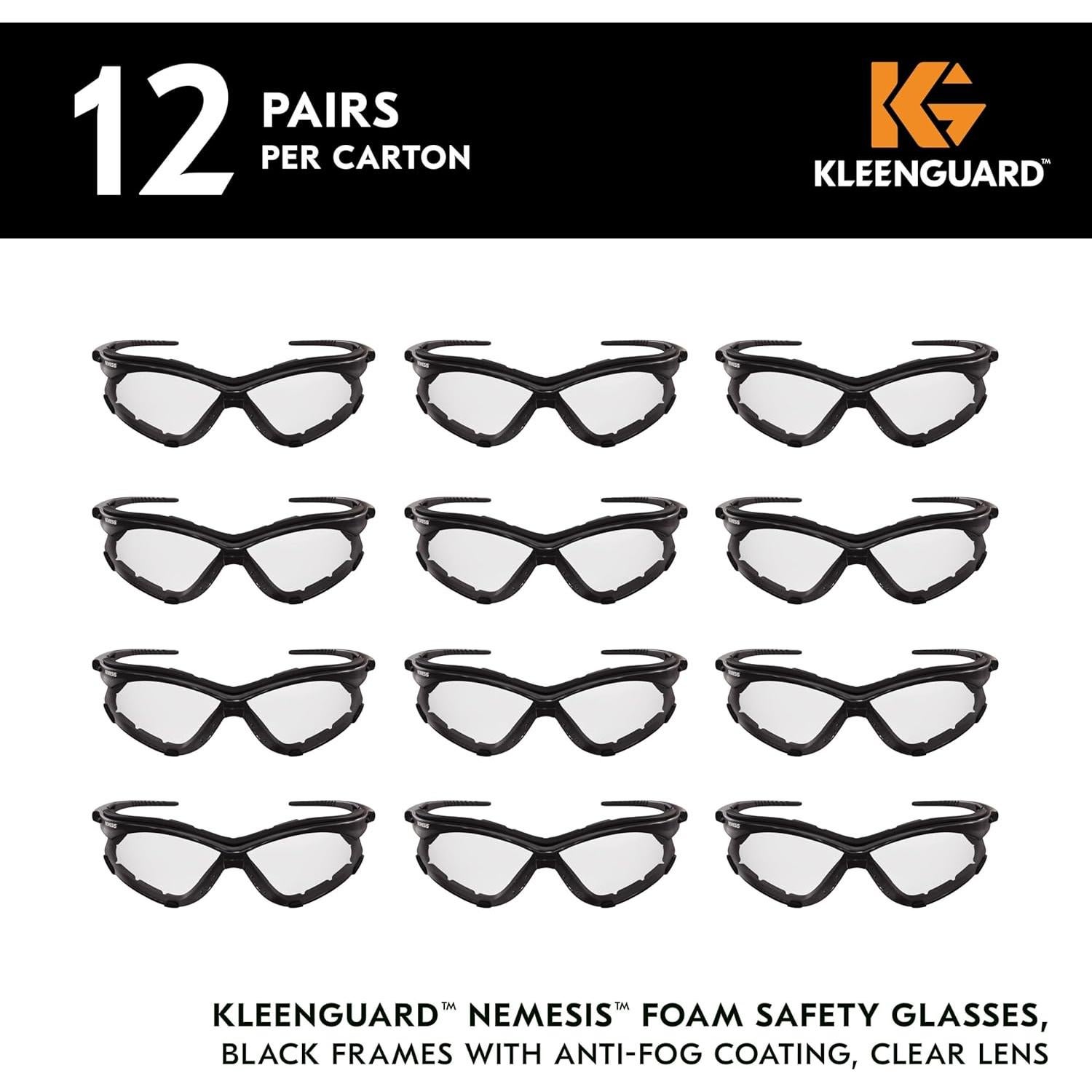 Gafas de Seguridad KleenGuard V30 Nemesis - 12 Pares, Lentes Claros