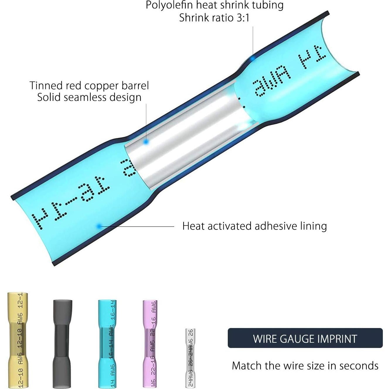 Conectores de Termorretracción Amarillo YYuan 50Pcs 12-10 AWG