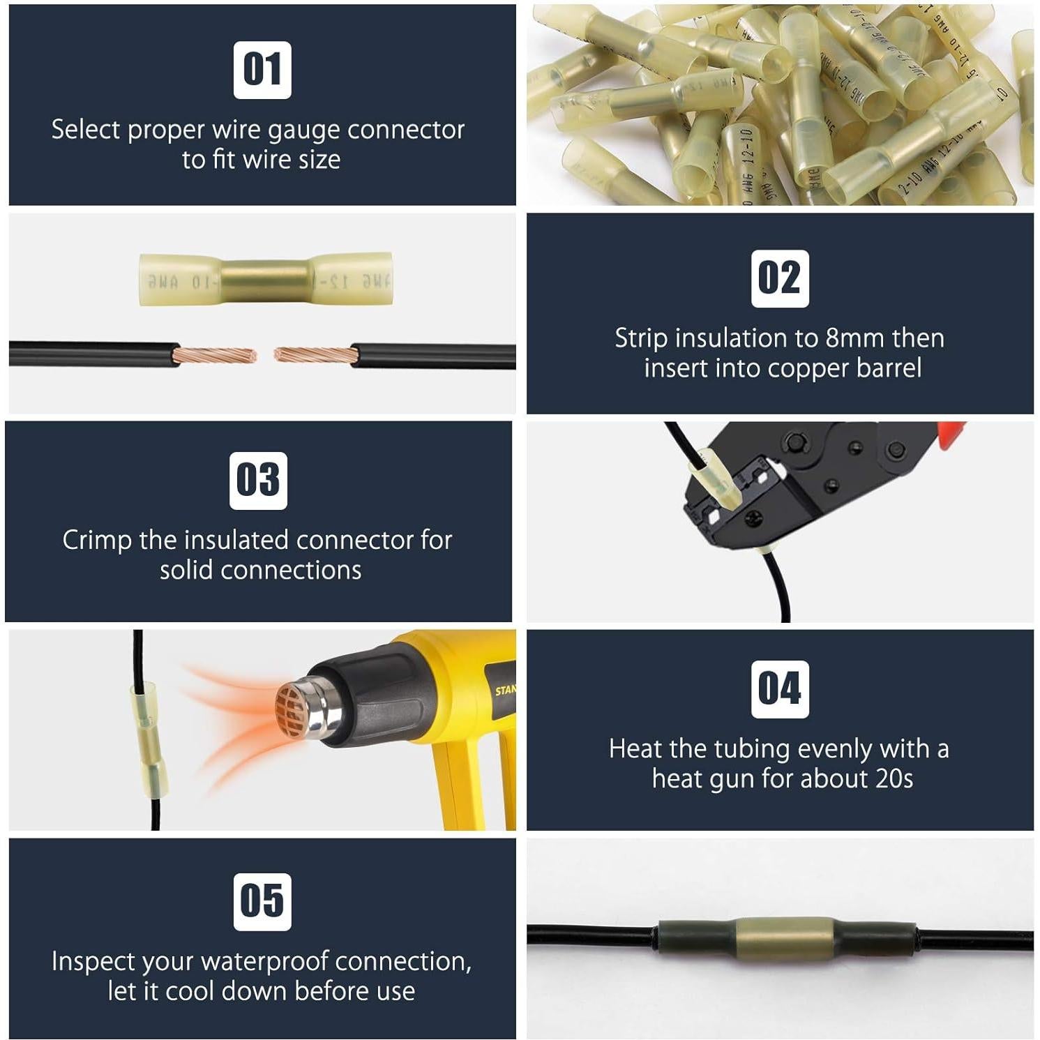 Conectores de Termorretracción Amarillo YYuan 50Pcs 12-10 AWG