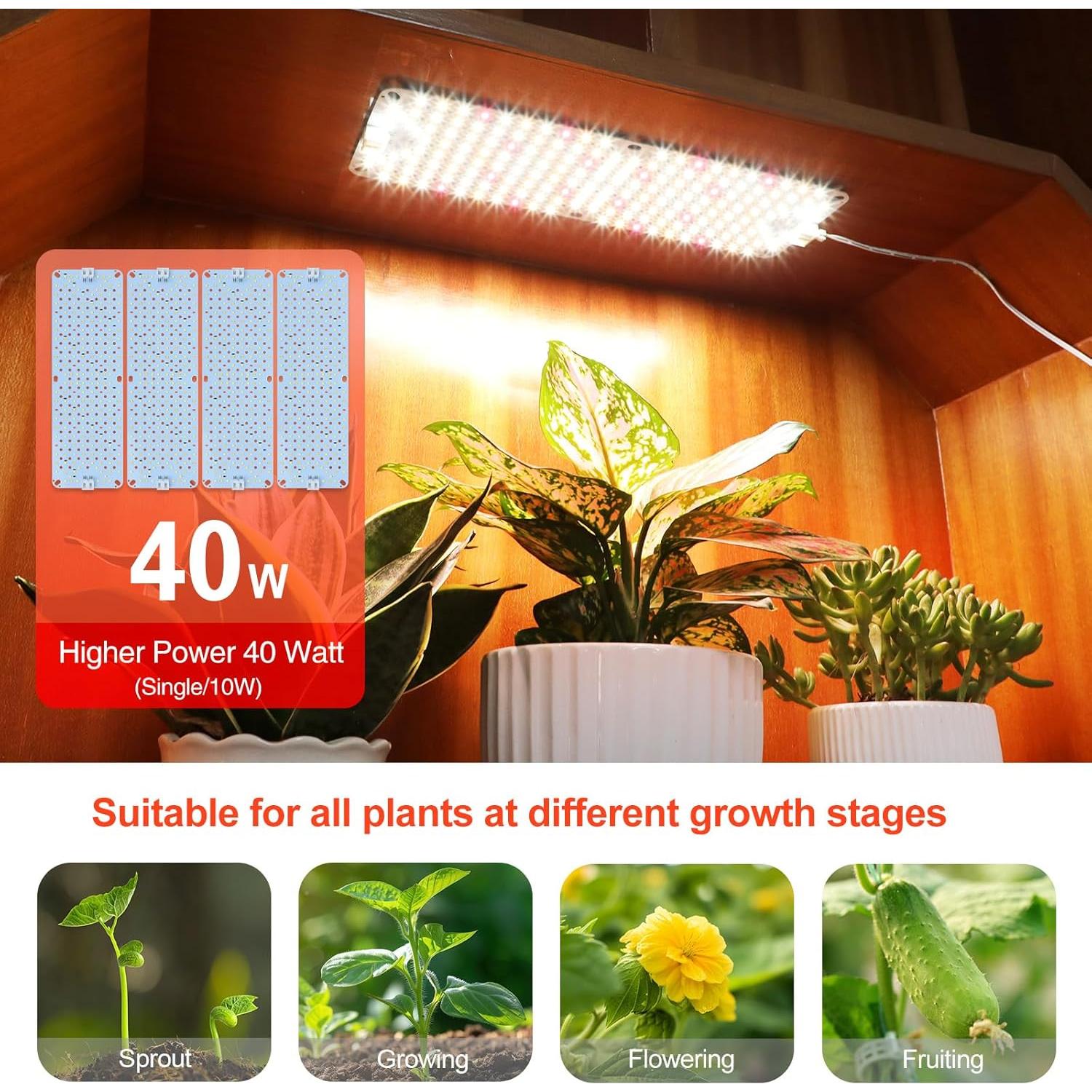 FECiDA 4 Paneles de Luz de Crecimiento LED 40W para Plantas