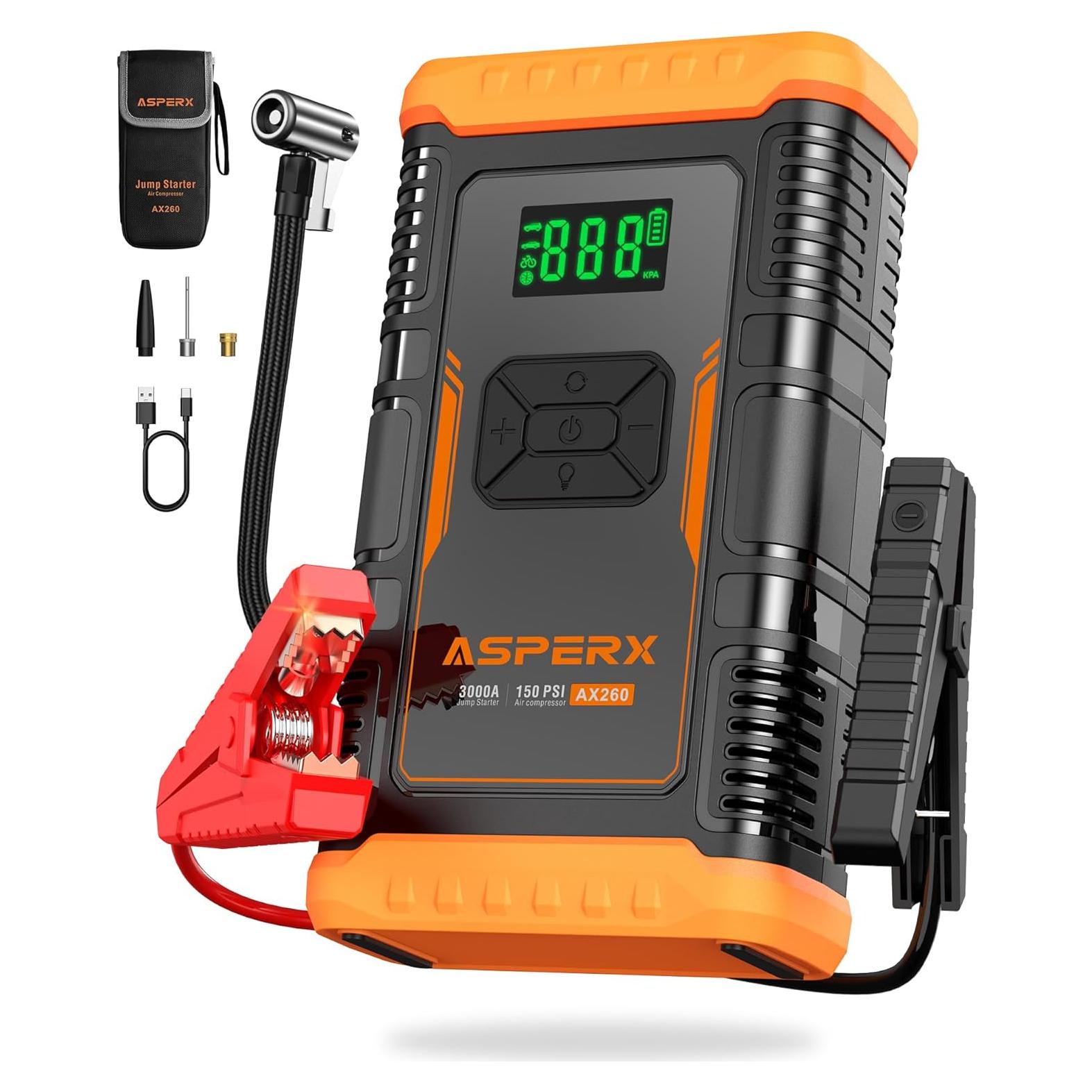 Arrancador de Salto AsperX AX260 con Compresor 3000A 12V