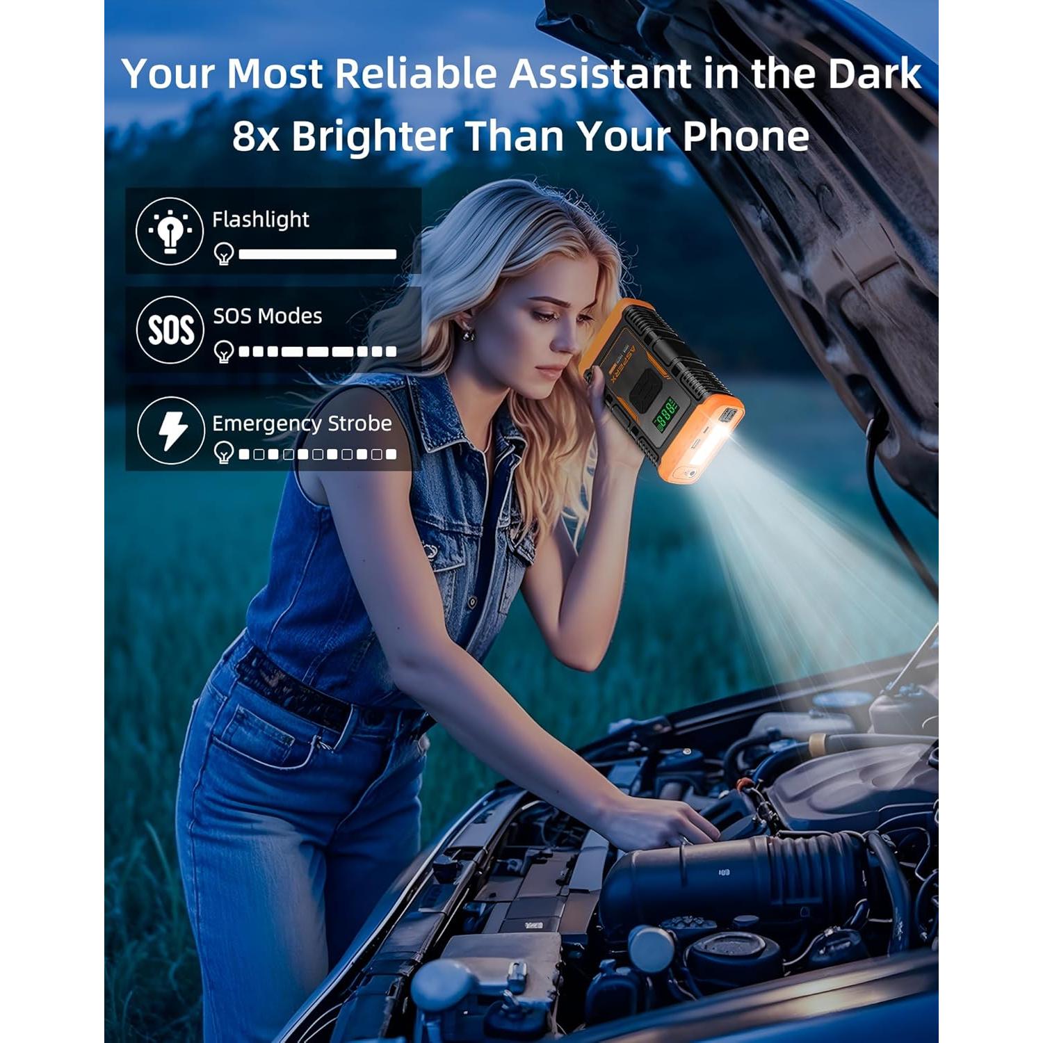 Arrancador de Salto AsperX AX260 con Compresor 3000A 12V