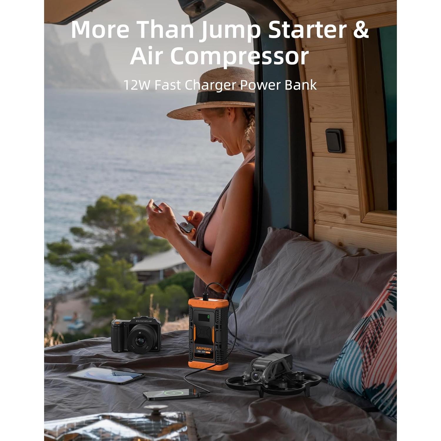 Arrancador de Salto AsperX AX260 con Compresor 3000A 12V