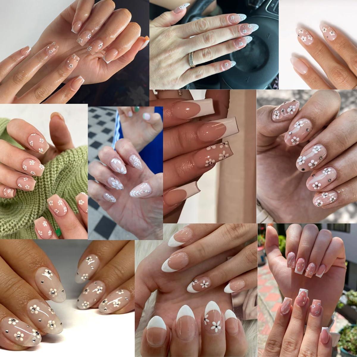 30 Hojas Calcomanías de Uñas 3D Flores Blancas NZRAESTRS