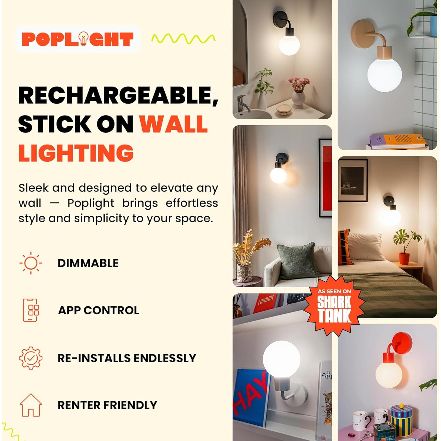 Aplique de Pared LED Recargable Poplight Blanco - Sin Daños