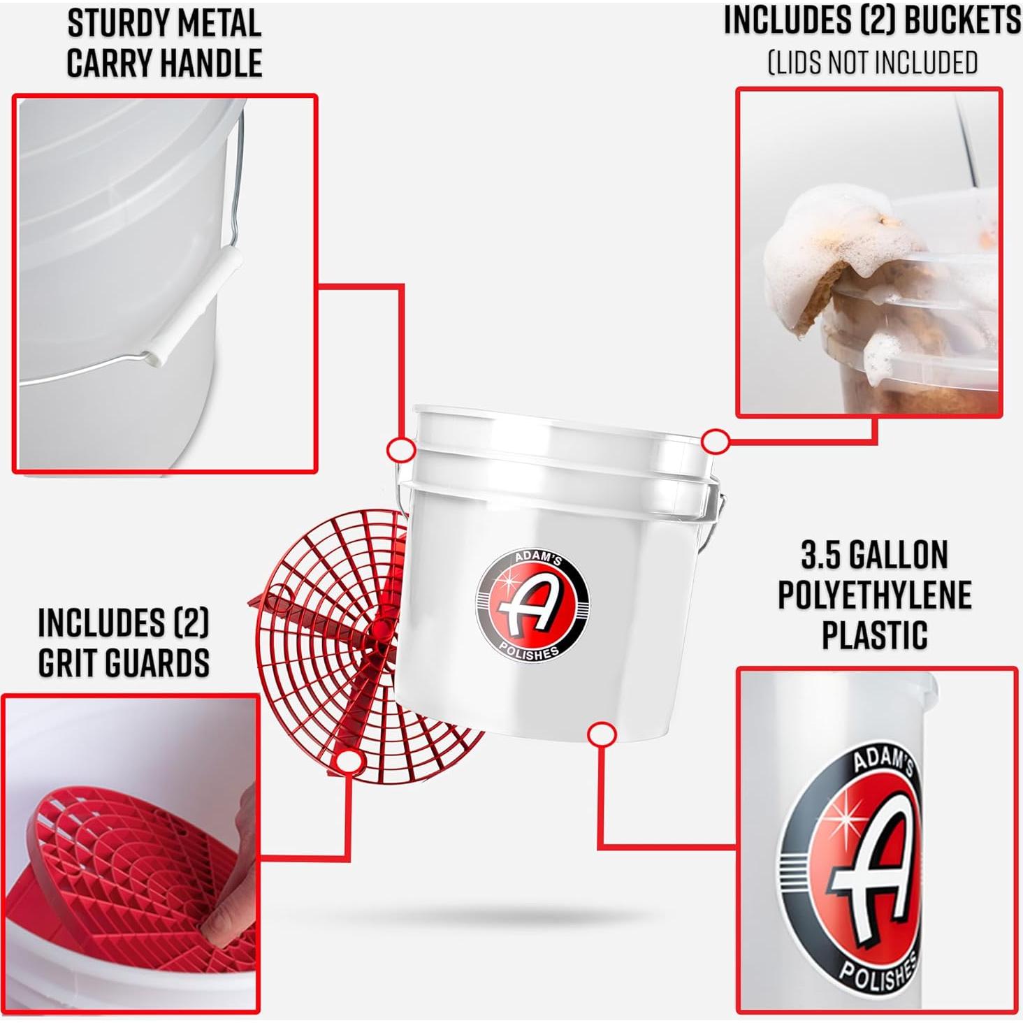 Cubo de Lavado de Coche Adam's Polishes 13.25L con Grit Guard - Paquete de 2