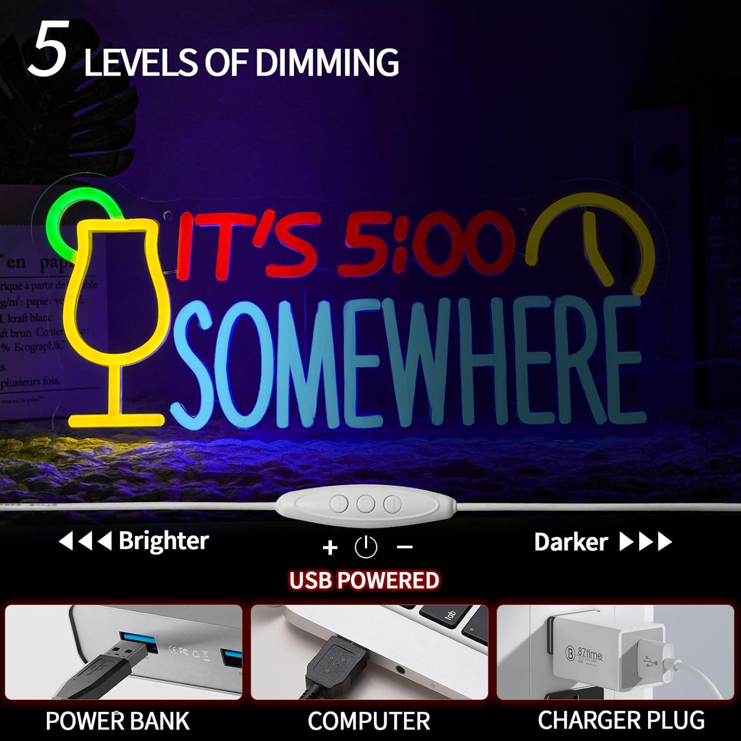 Letrero de Neón LED 5:00 Runalosa 42x18 cm Regulable