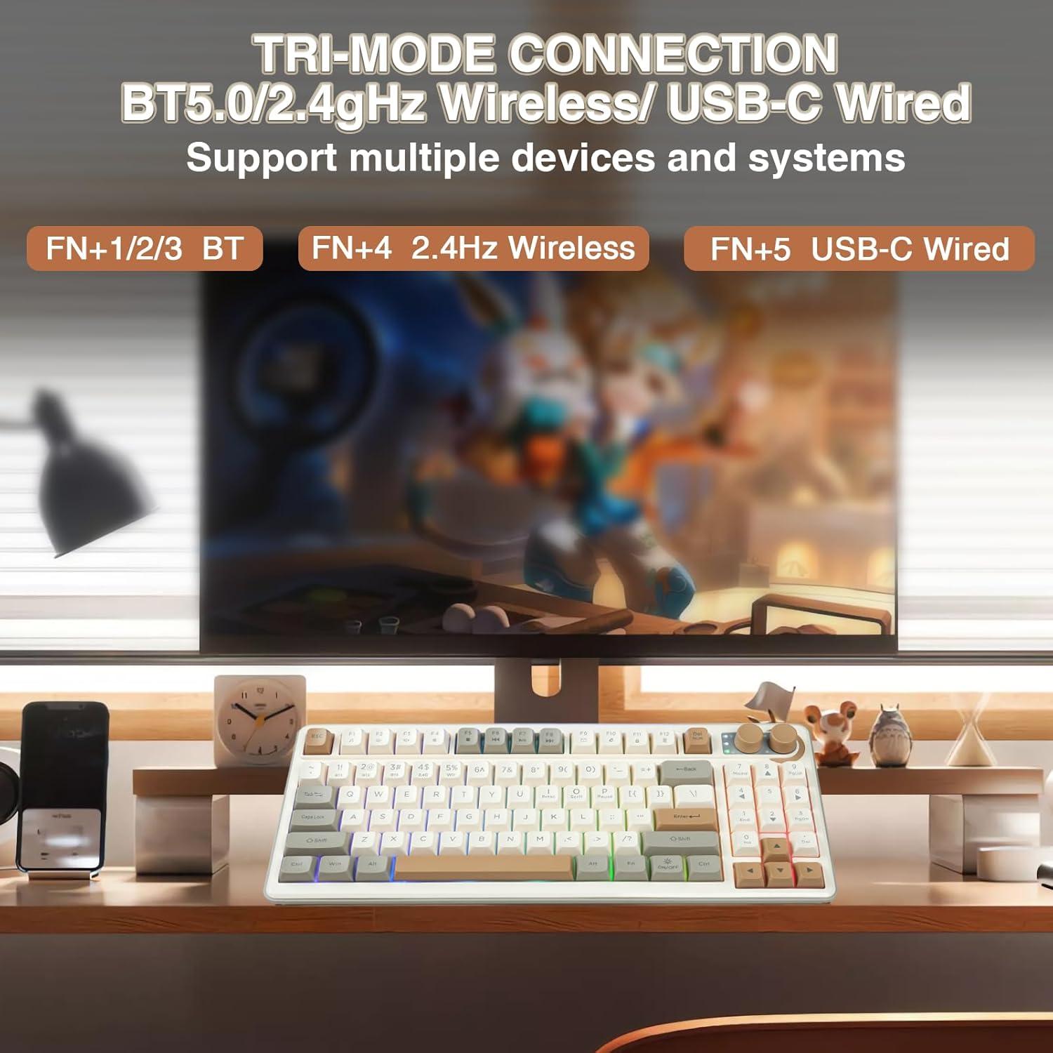 Teclado Gaming Inalámbrico Solakaka SK90 75% Crema RGB