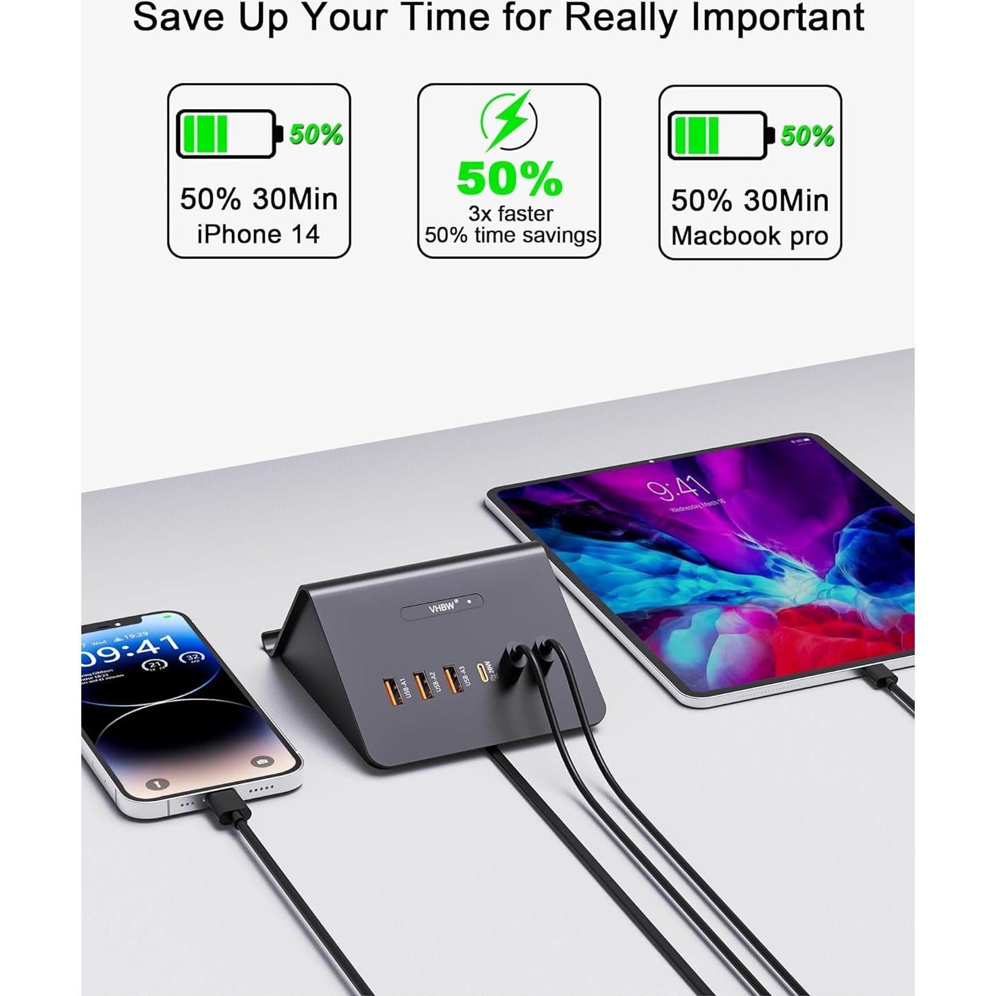 Estación de Carga USB C 100W 6 Puertos SOLOPEN Rápido