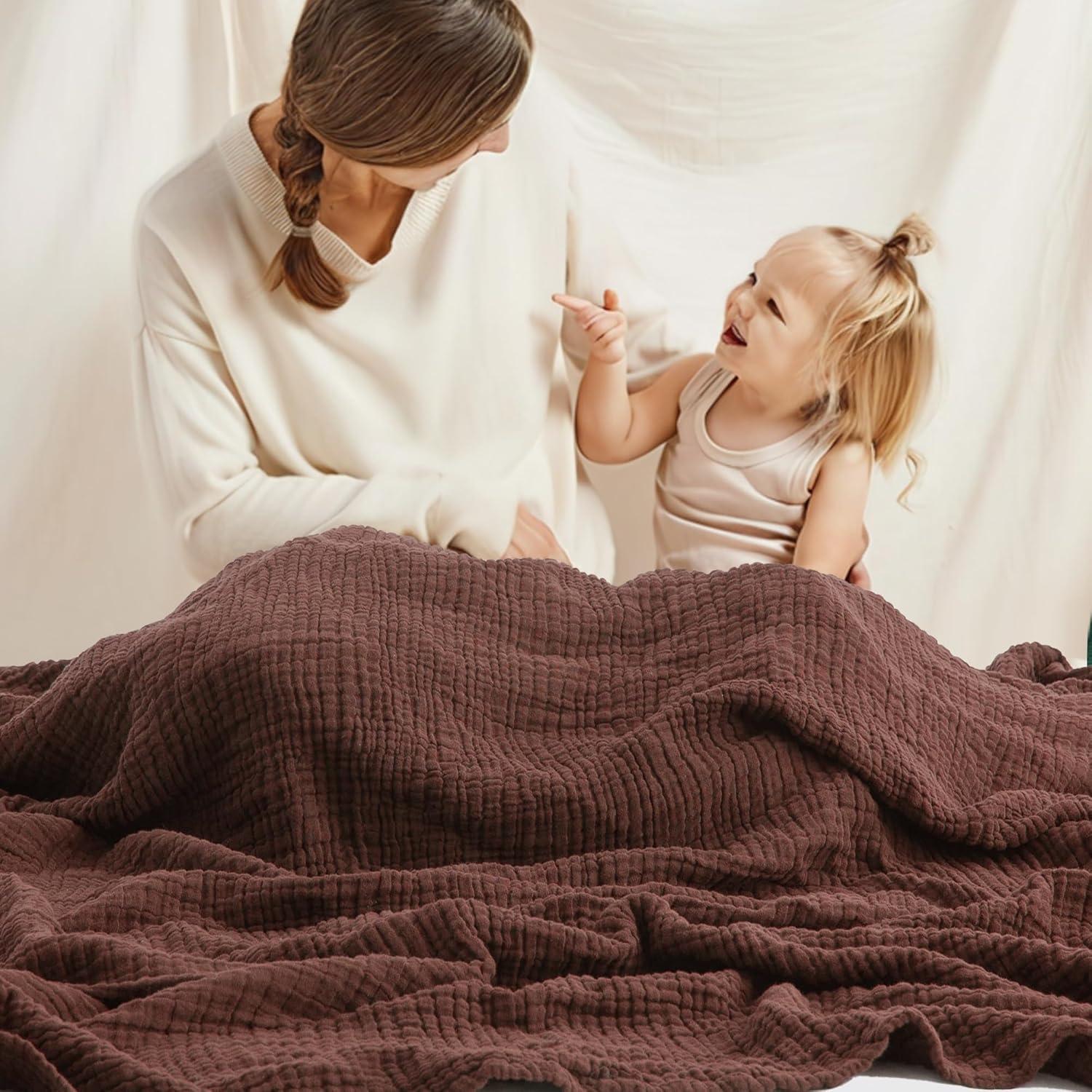 Manta XL de Muselina de Algodón Carriediosa 4 Capas Marrón