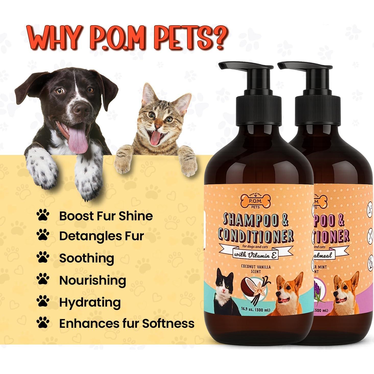 Champú y Acondicionador Orgánico POM 2-en-1 para Perros y Gatos - Alivio Piel Sensible