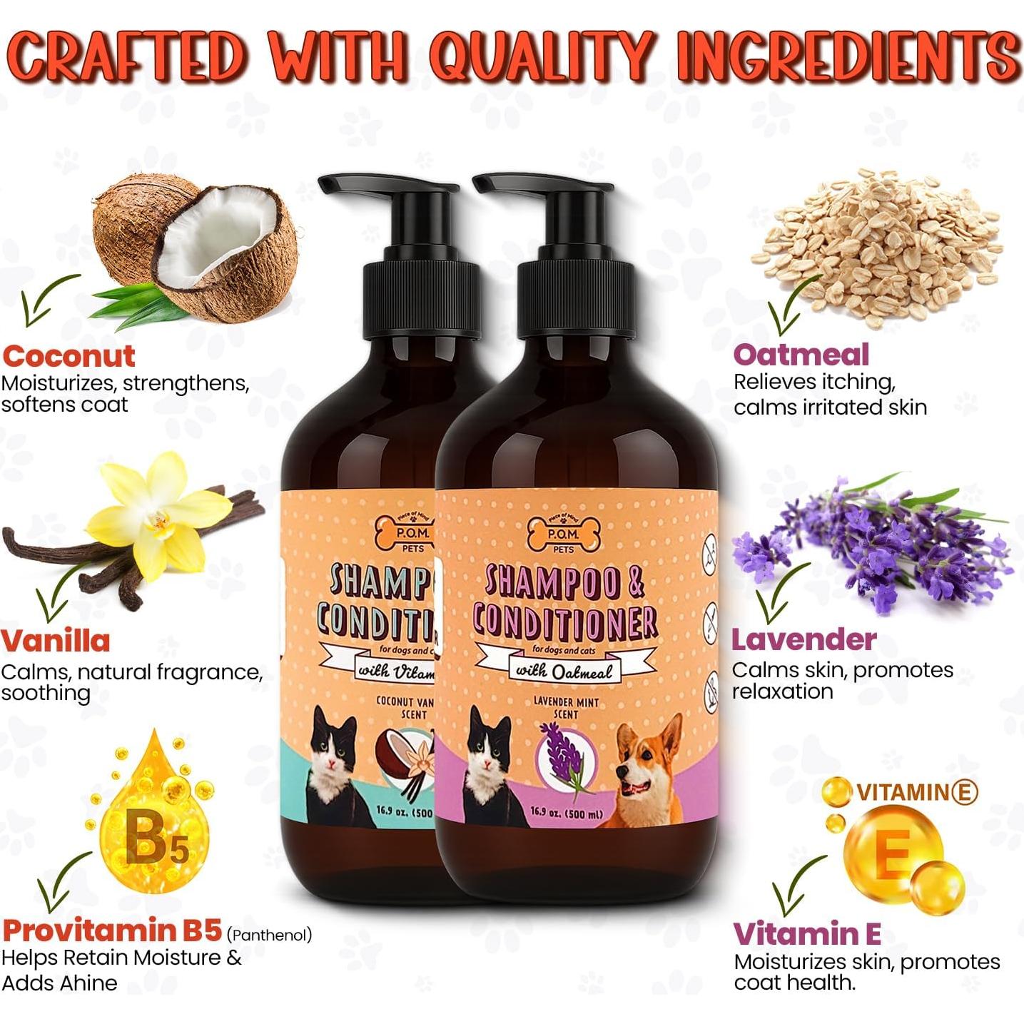 Champú y Acondicionador Orgánico POM 2-en-1 para Perros y Gatos - Alivio Piel Sensible