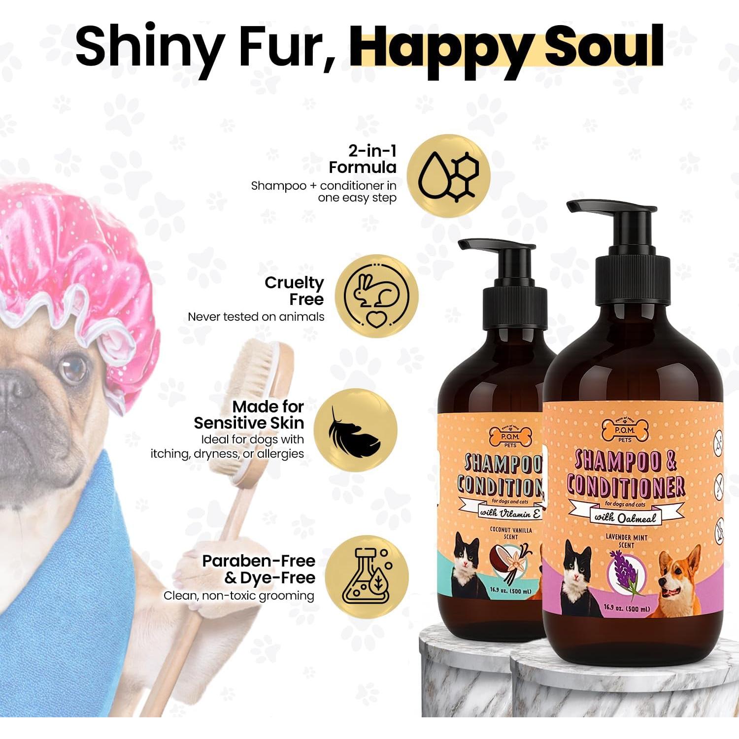 Champú y Acondicionador Orgánico POM 2-en-1 para Perros y Gatos - Alivio Piel Sensible