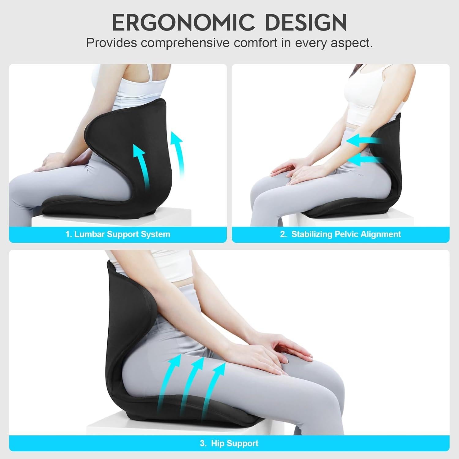 Soporte Lumbar Ergonomico FHTWRR con Almohada para Silla - Negro