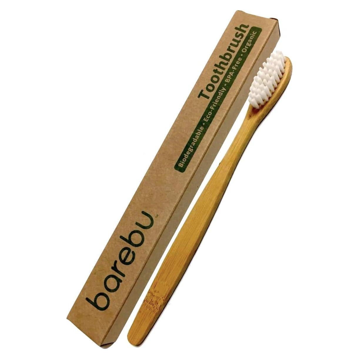 Cepillo de Dientes de Bambú Barebu - 100% Biodegradable, Blanco