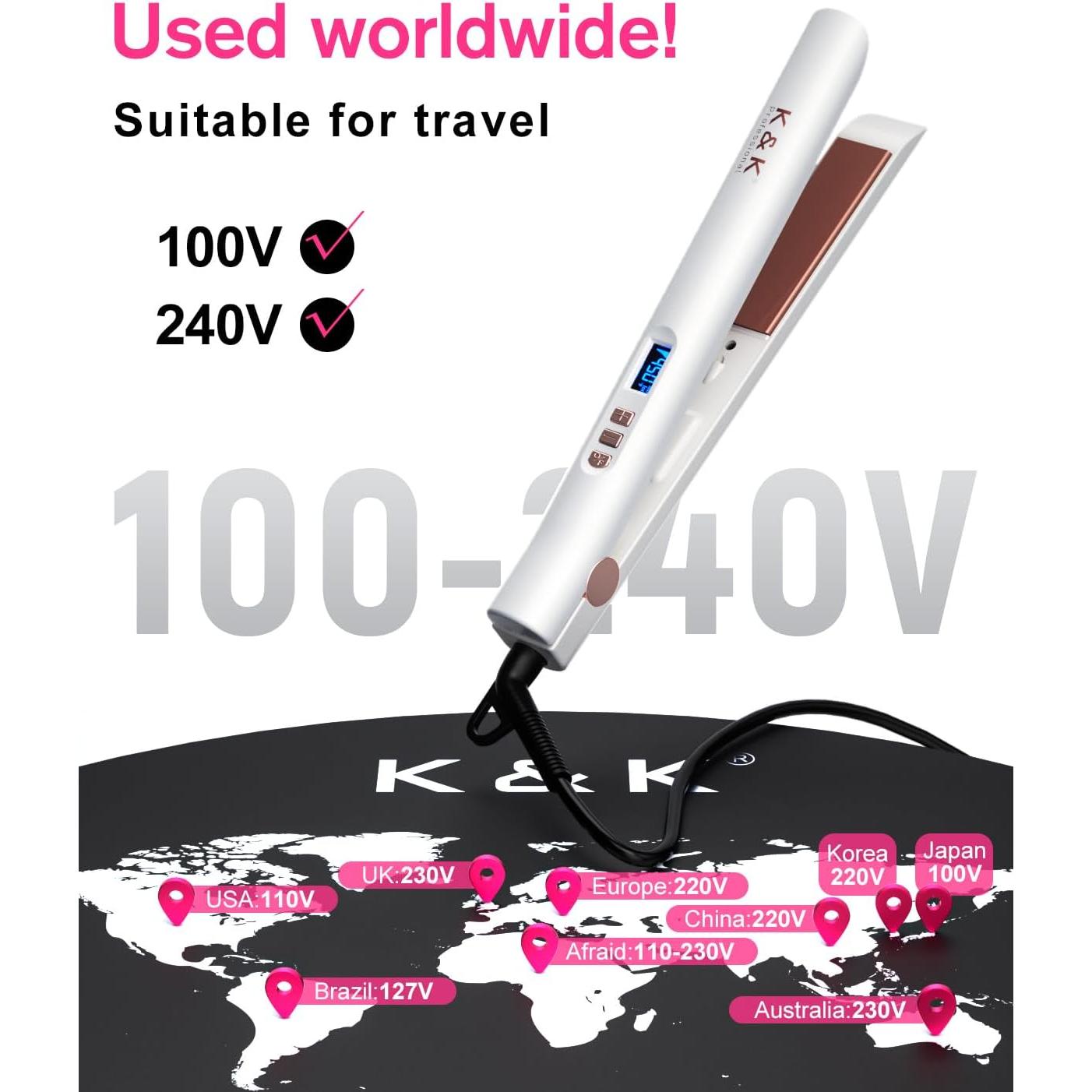 Plancha de Pelo K&K 1 Pulgada Titanio Cerámica Iones Negativos