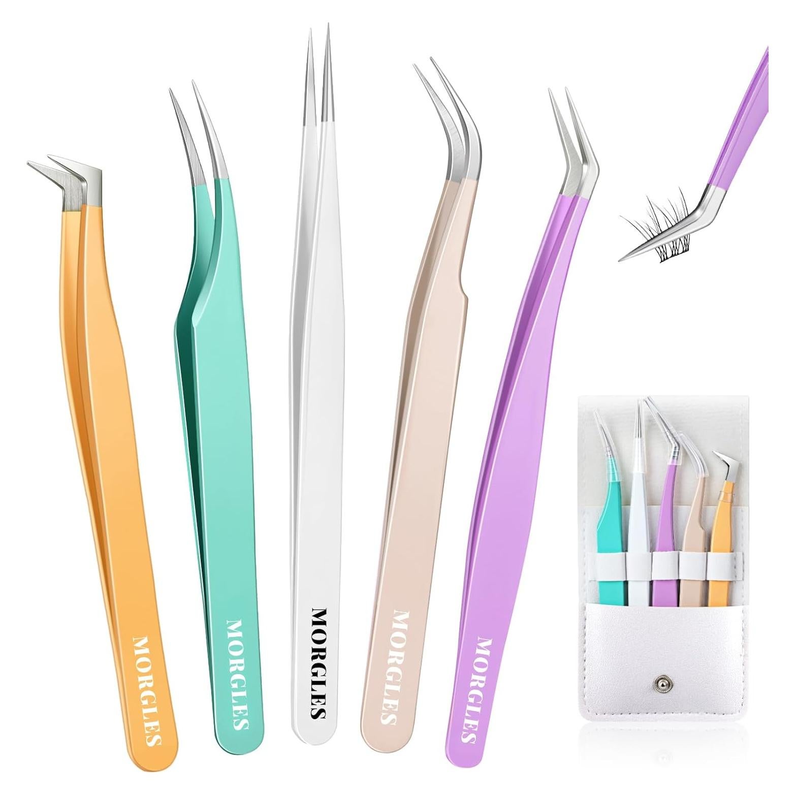 Pinzas de Precisión MORGLES para Extensiones de Pestañas - 5 Piezas