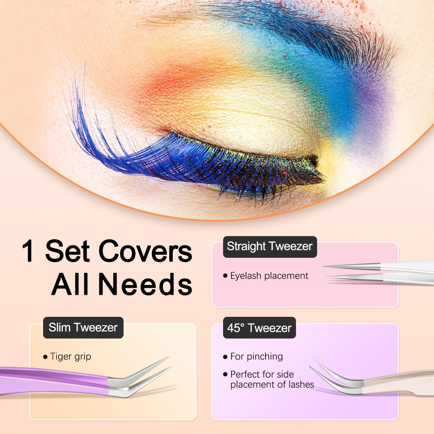 Pinzas de Precisión MORGLES para Extensiones de Pestañas - 5 Piezas