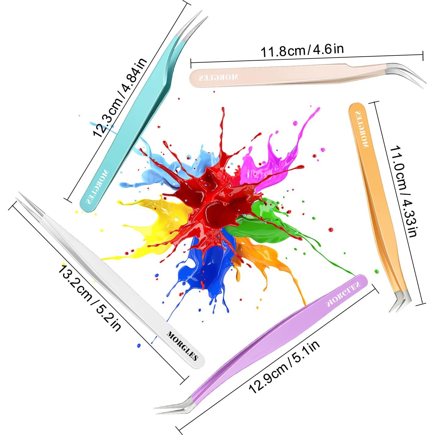 Pinzas de Precisión MORGLES para Extensiones de Pestañas - 5 Piezas