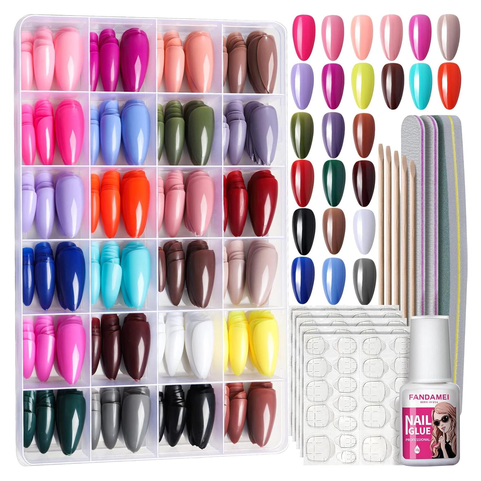 Uñas Postizas FANDAMEI Almendra Brillante 576PCS con Pegamento