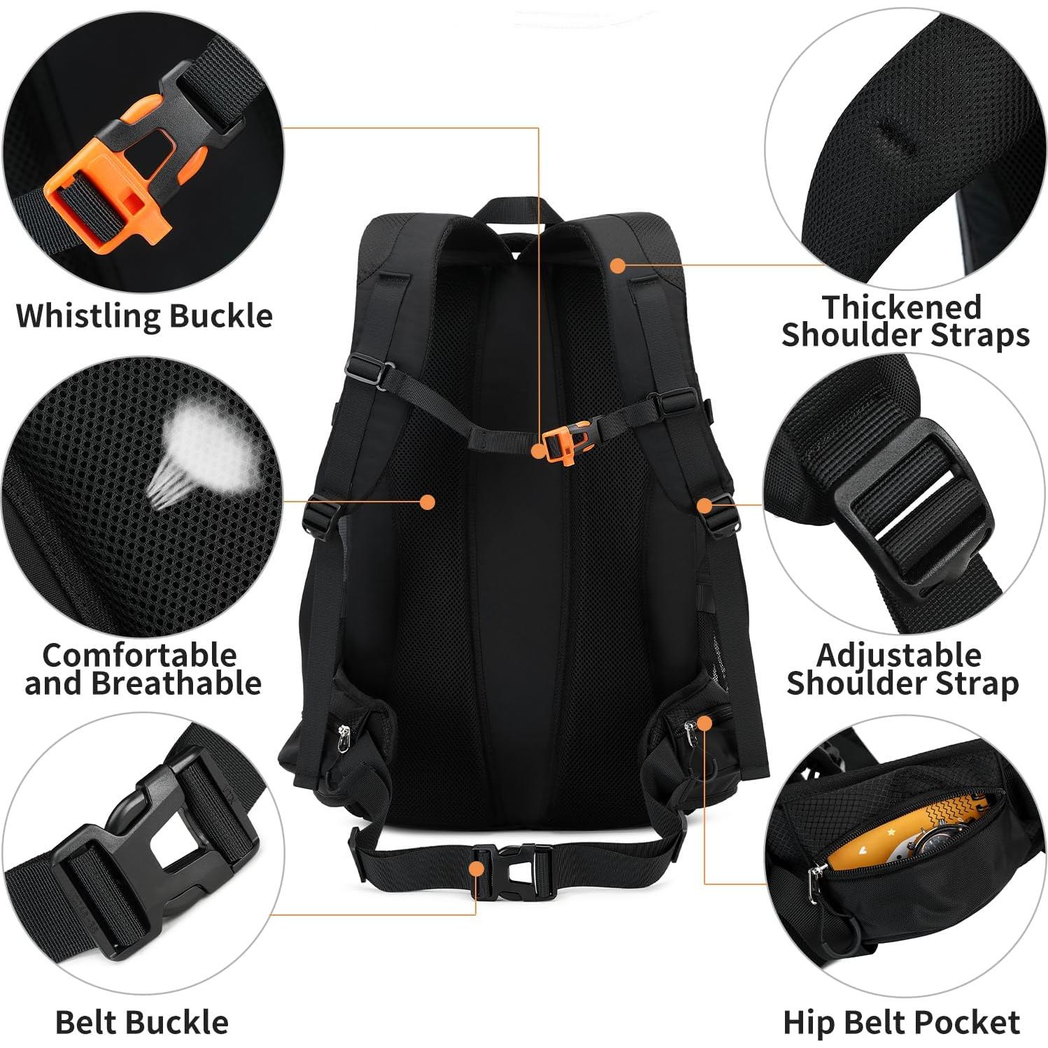 Mochila de Senderismo BOVIP 40L Impermeable Unisex Negra
