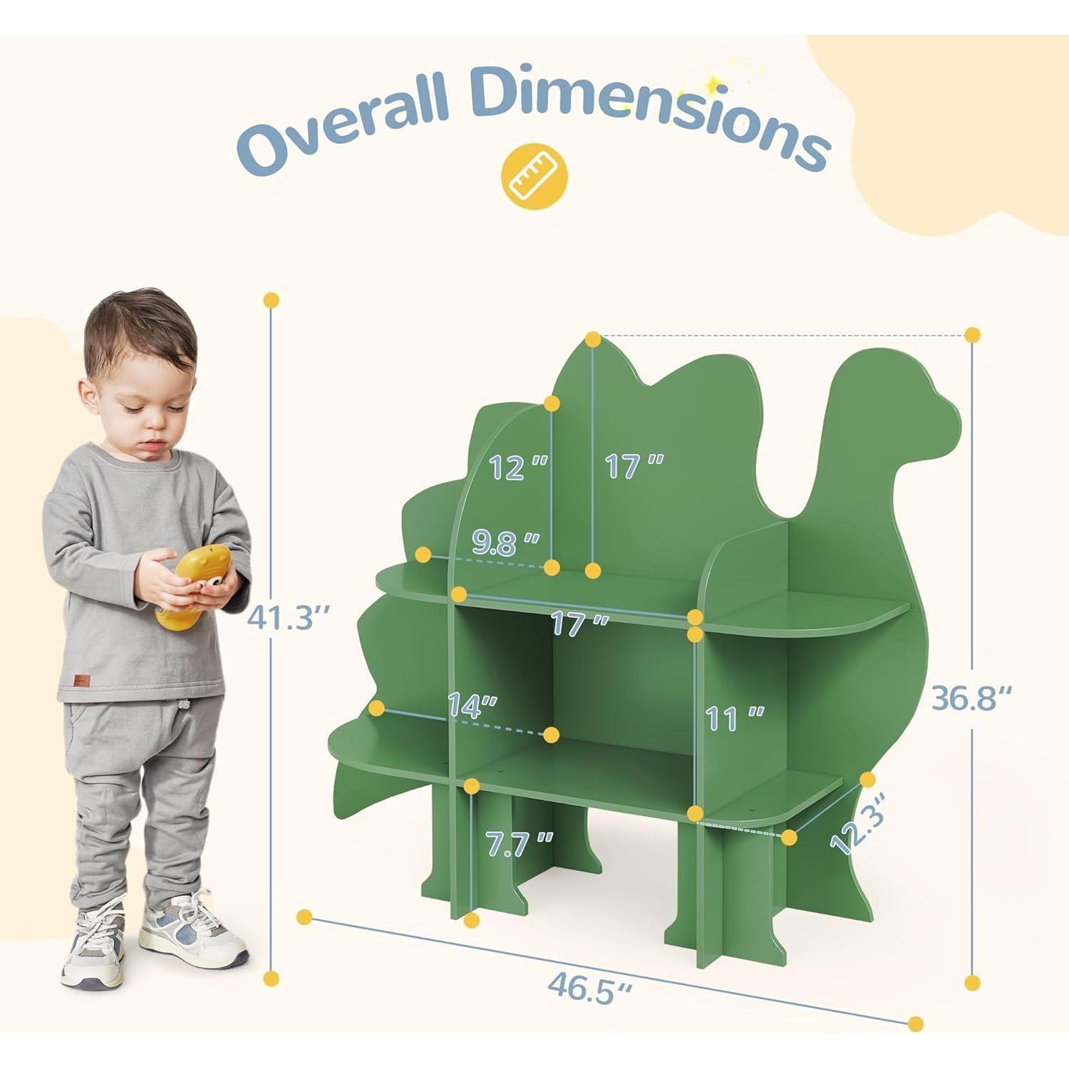 Estantería Infantil Curipeer Dinosaurio Verde 2 Niveles