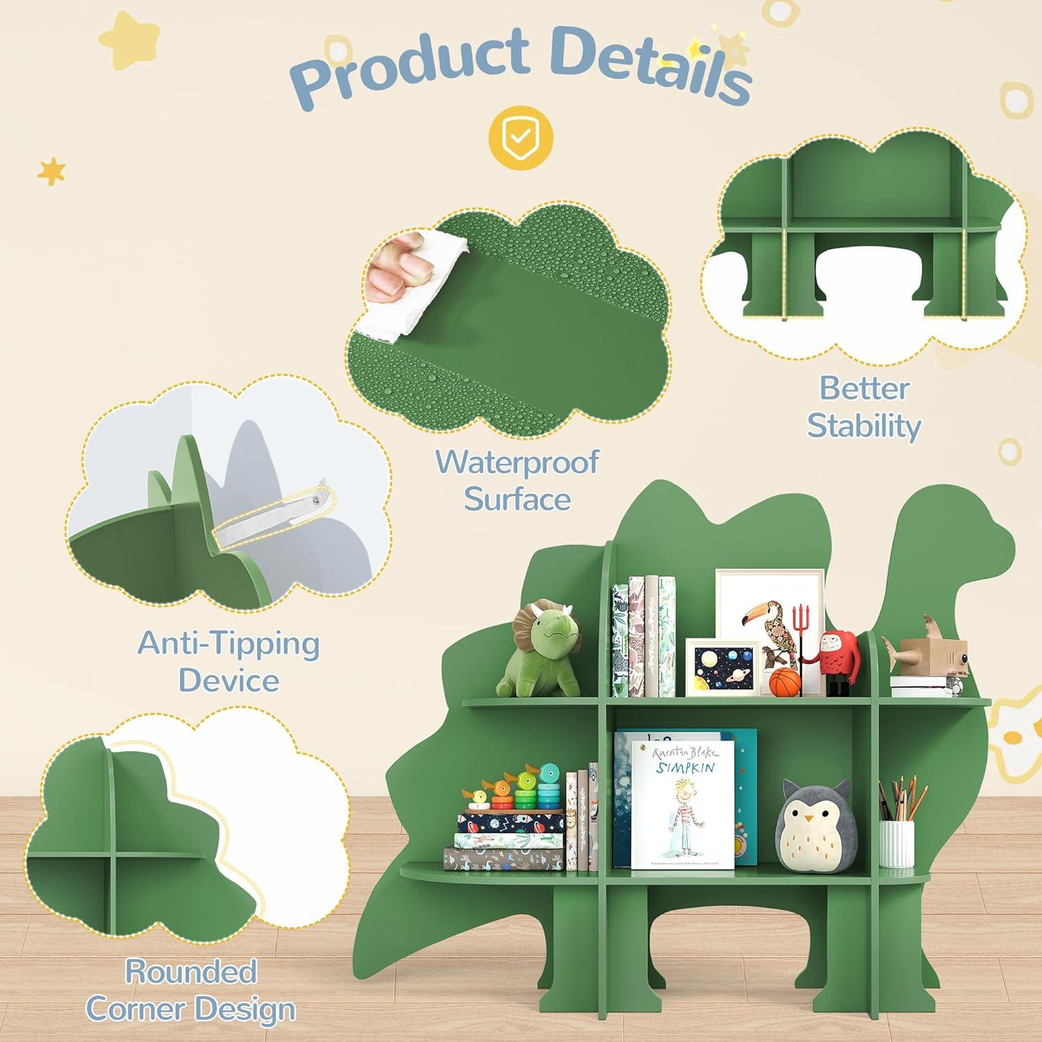 Estantería Infantil Curipeer Dinosaurio Verde 2 Niveles