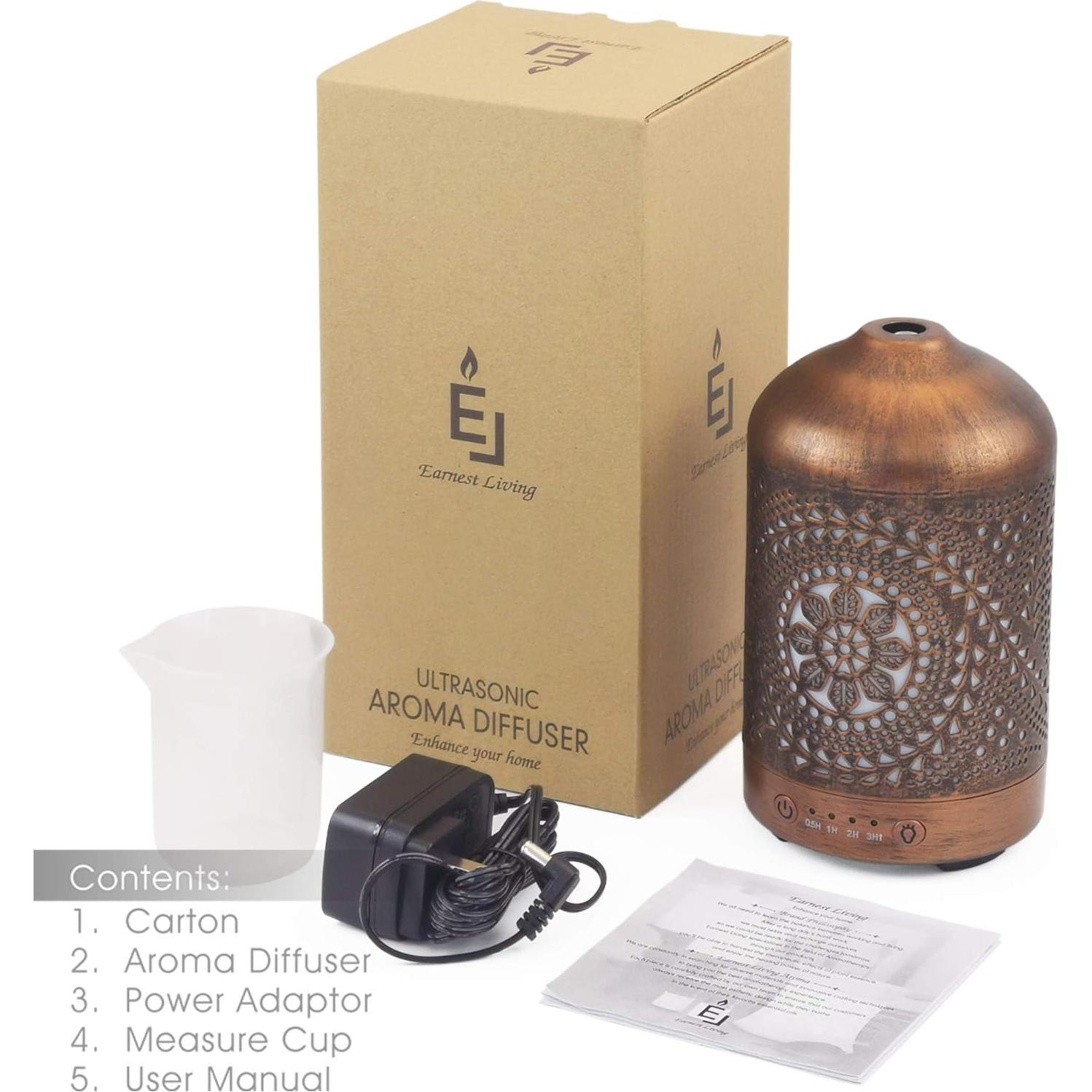 Difusor de Aceite Esencial Earnest Living 100 ml Metal Luz Nocturna