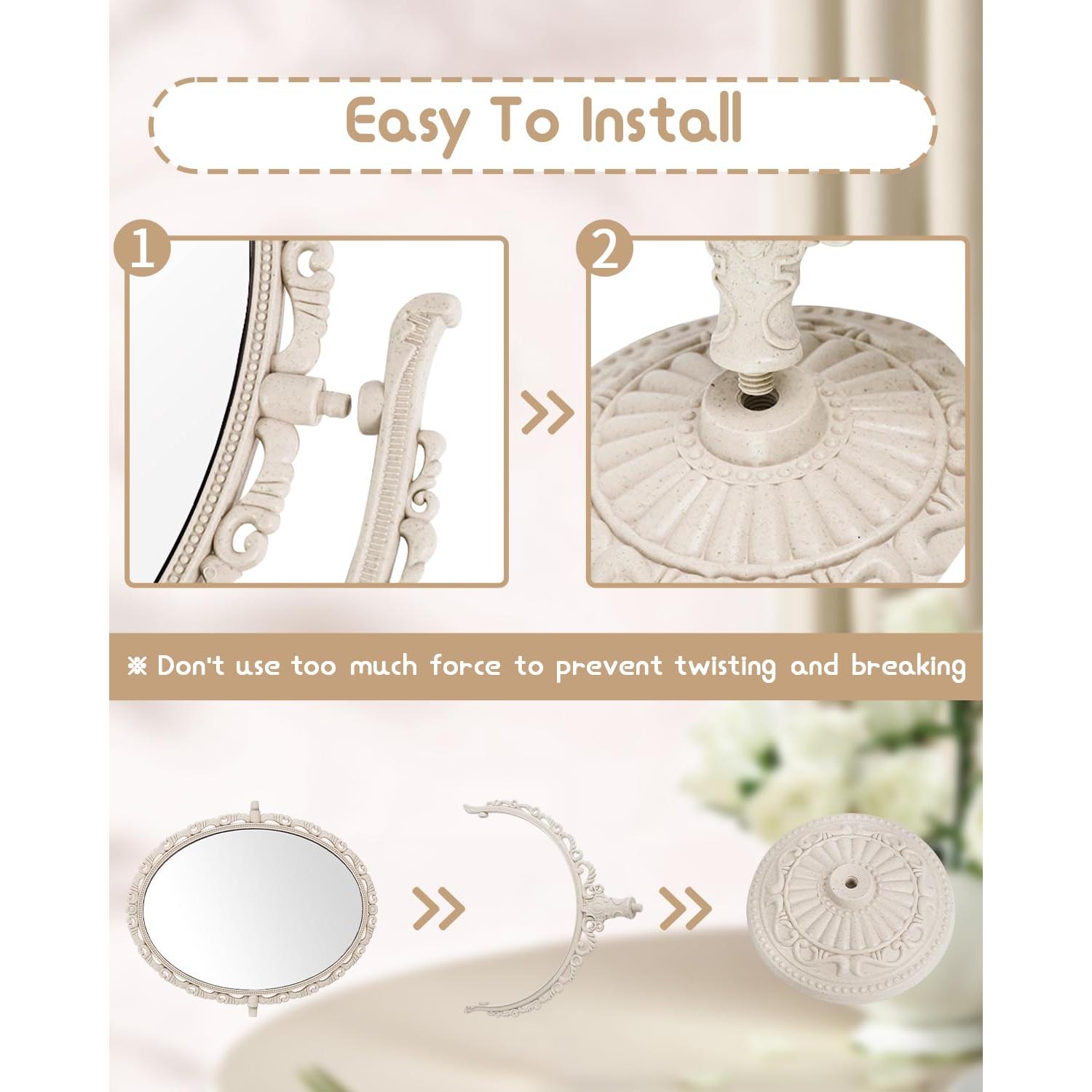 Espejo de Tocador Vintage XPXKJ Doble Cara 1X/3X Beige