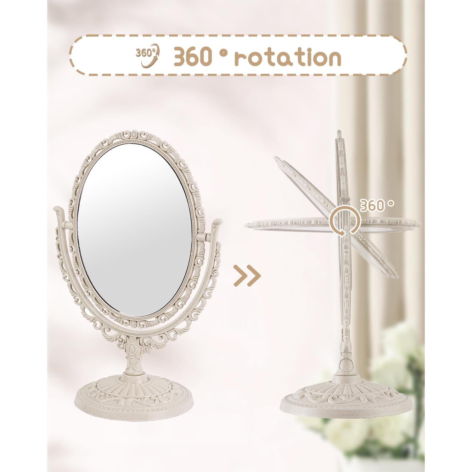 Espejo de Tocador Vintage XPXKJ Doble Cara 1X/3X Beige