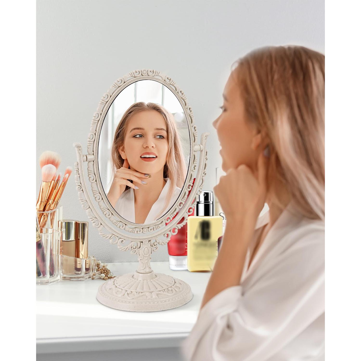 Espejo de Tocador Vintage XPXKJ Doble Cara 1X/3X Beige