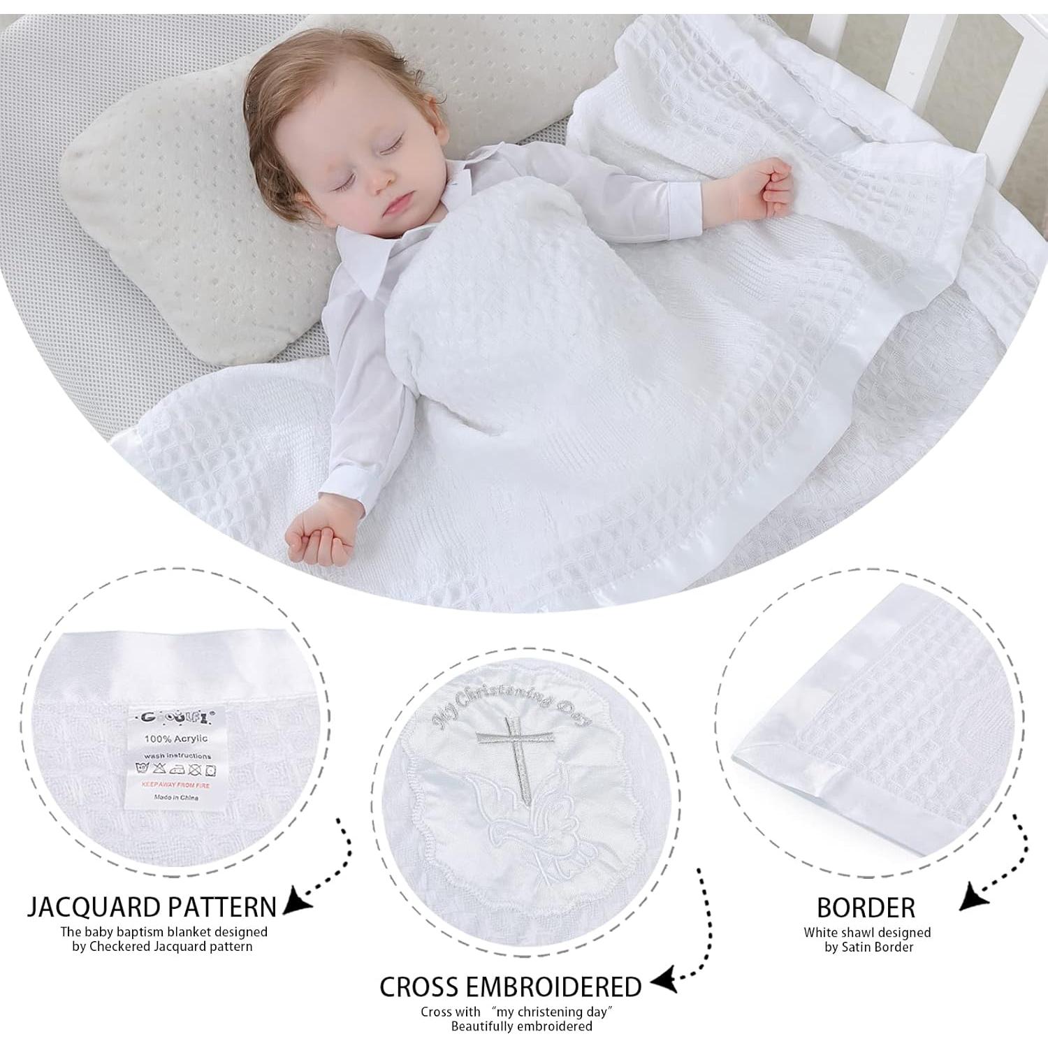 Manta de Bautizo para Bebé Booulfi Blanca 91x127 cm Bordada