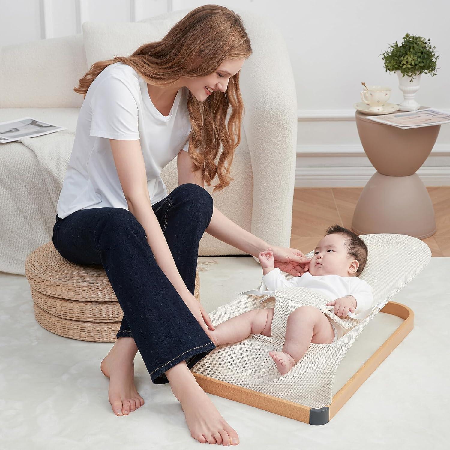 Silla de rebote portátil ANGELOGJGT para bebés - Beige